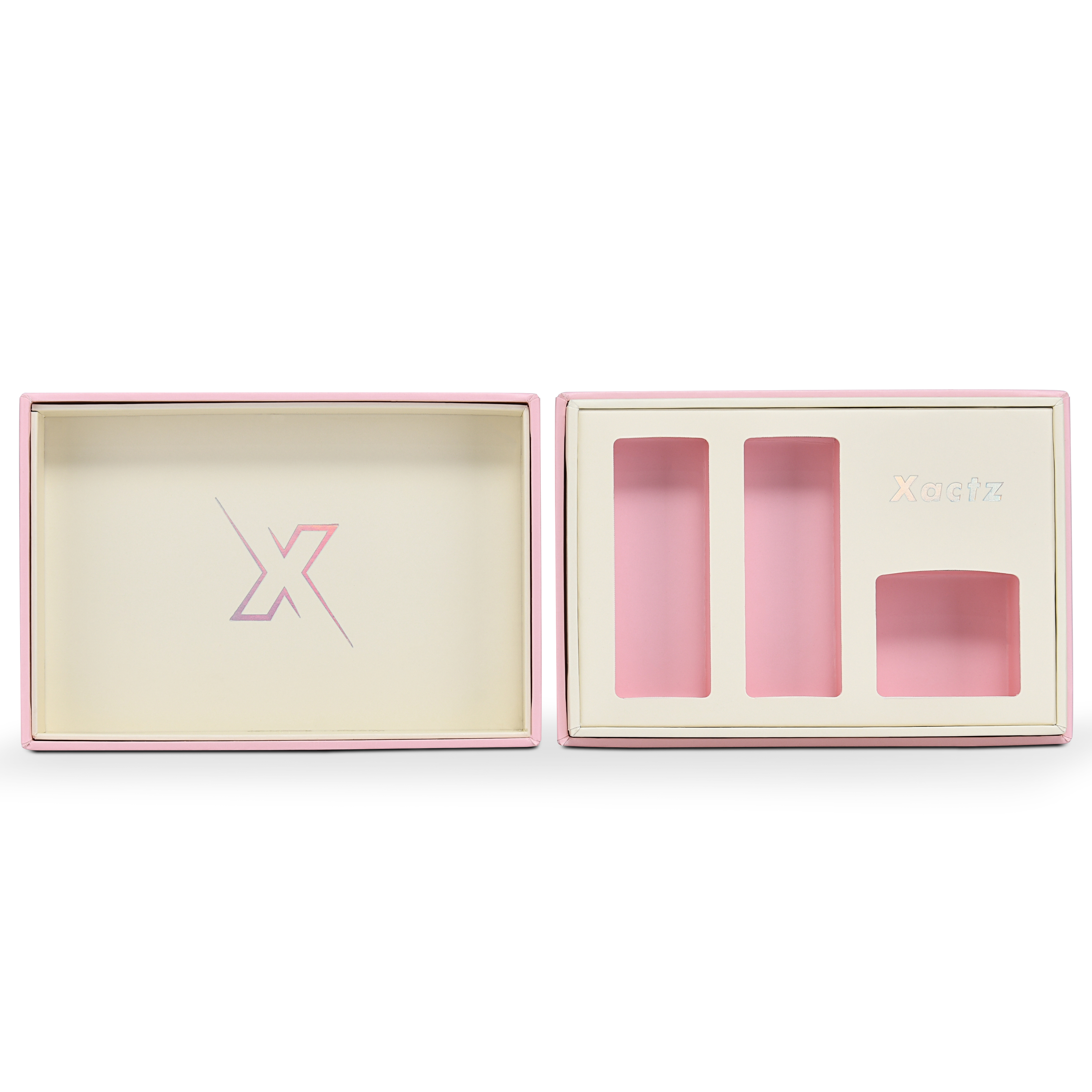 Boîte d'emballage de luxe personnalisée avec couvercle rose et texture toile hollandaise