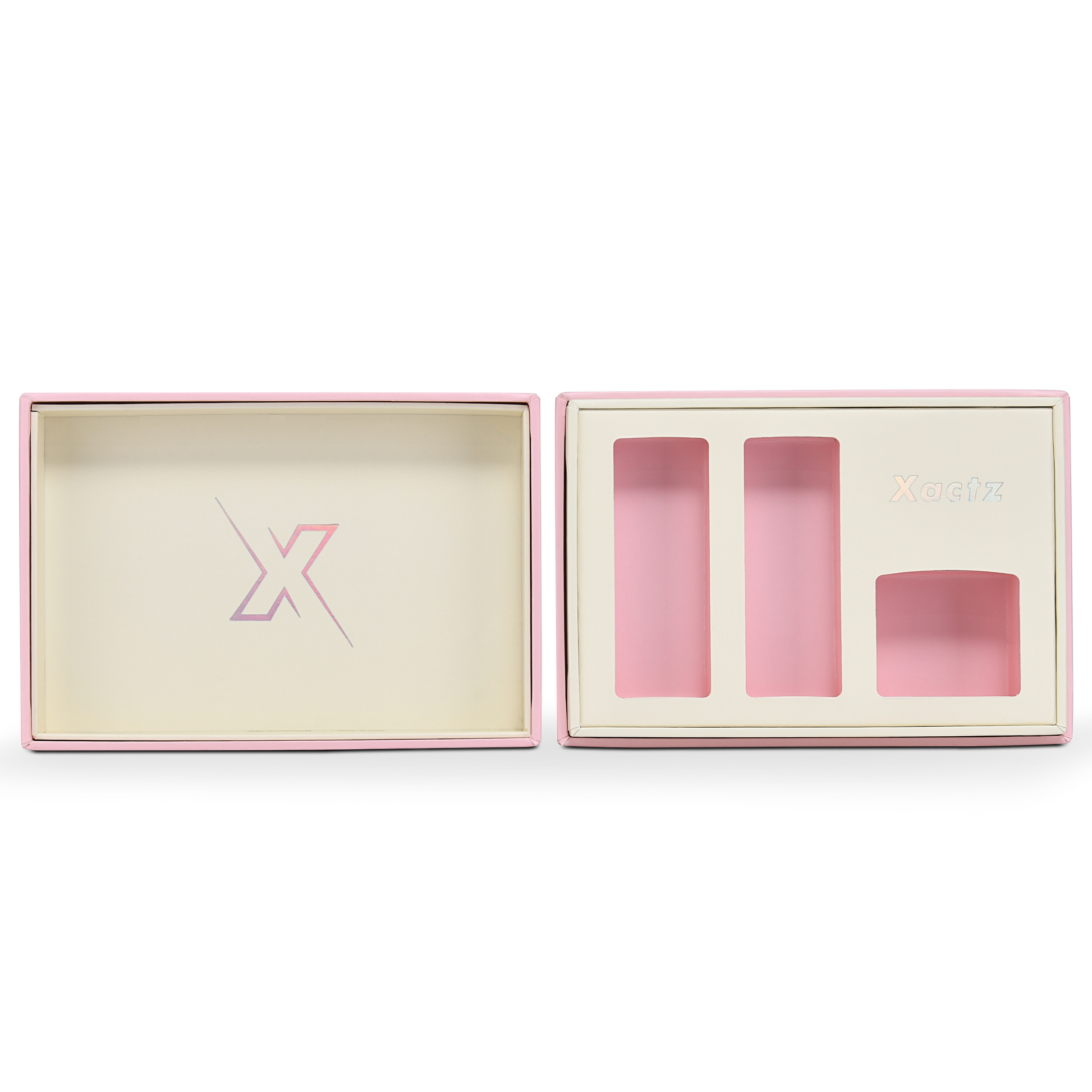 Boîte d'emballage de luxe personnalisée avec couvercle rose et texture toile hollandaise