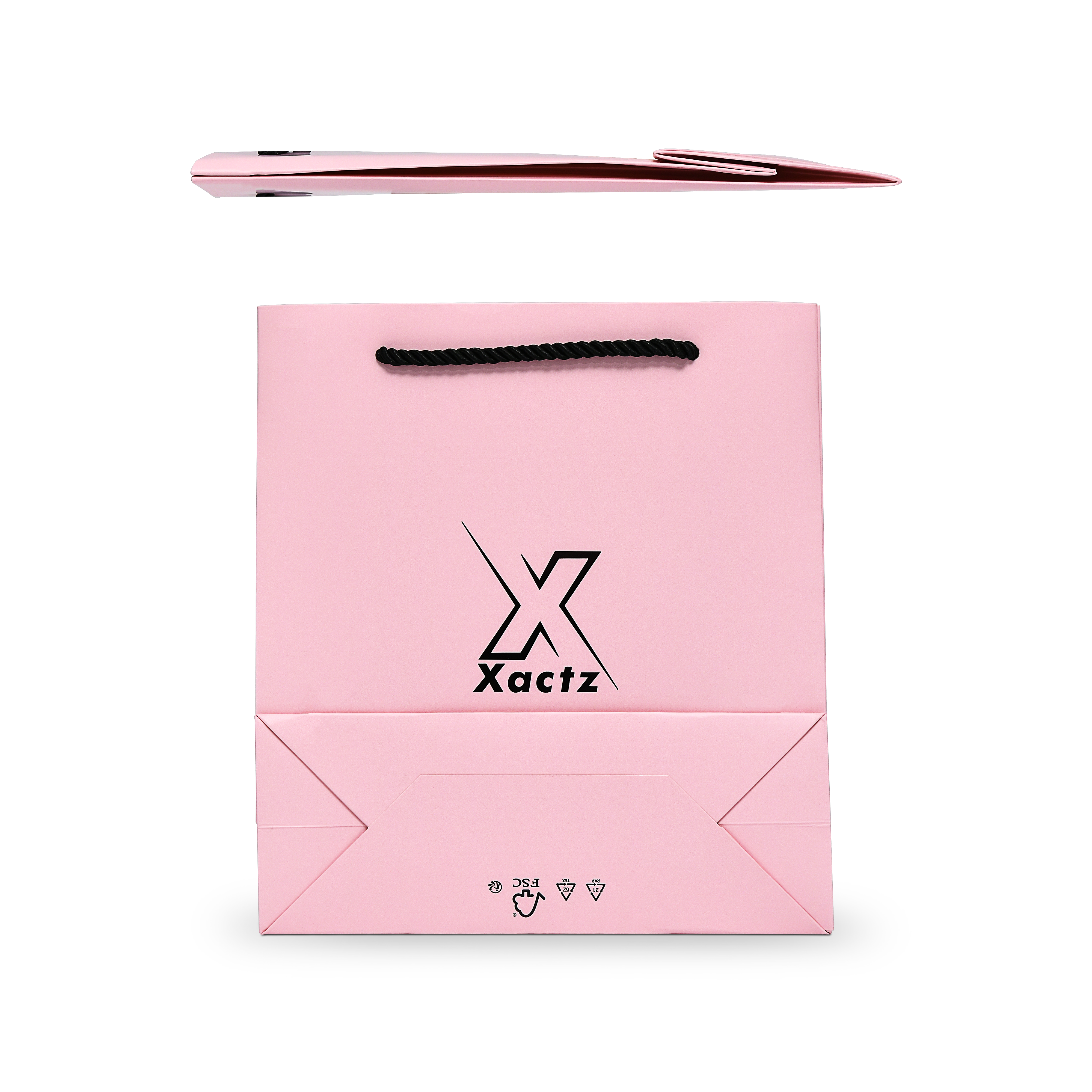 Premium Pink Shopping Bag with Black Foil and Twisted Rope Handles