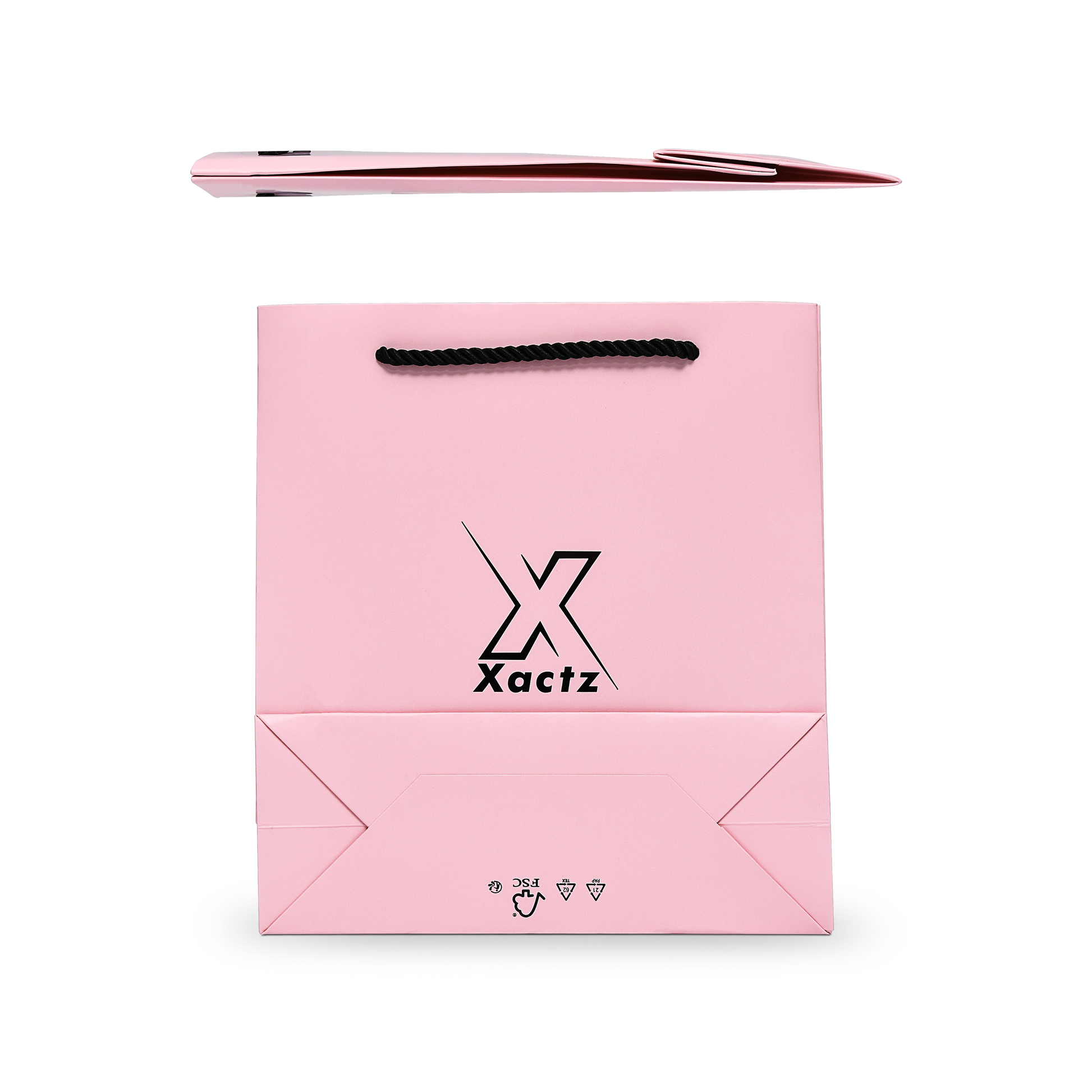 Premium Pink Shopping Bag with Black Foil and Twisted Rope Handles