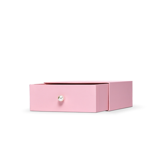 Premium Pink Smooth Drawer-Style Luxury Gift Box with Embossed Matte Gold Foil and Metal Pearl Handle