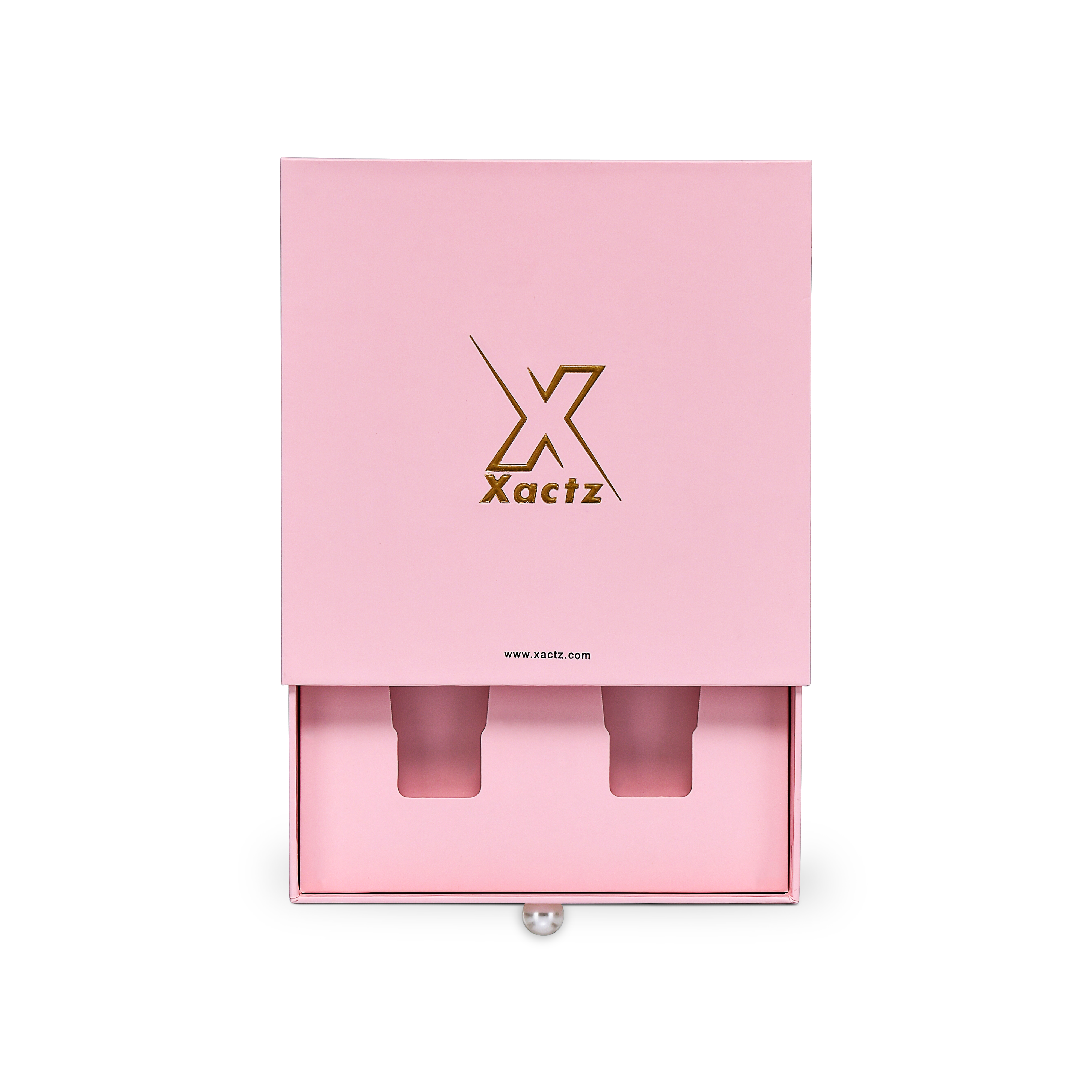Premium Pink Smooth Drawer-Style Luxury Gift Box with Embossed Matte Gold Foil and Metal Pearl Handle