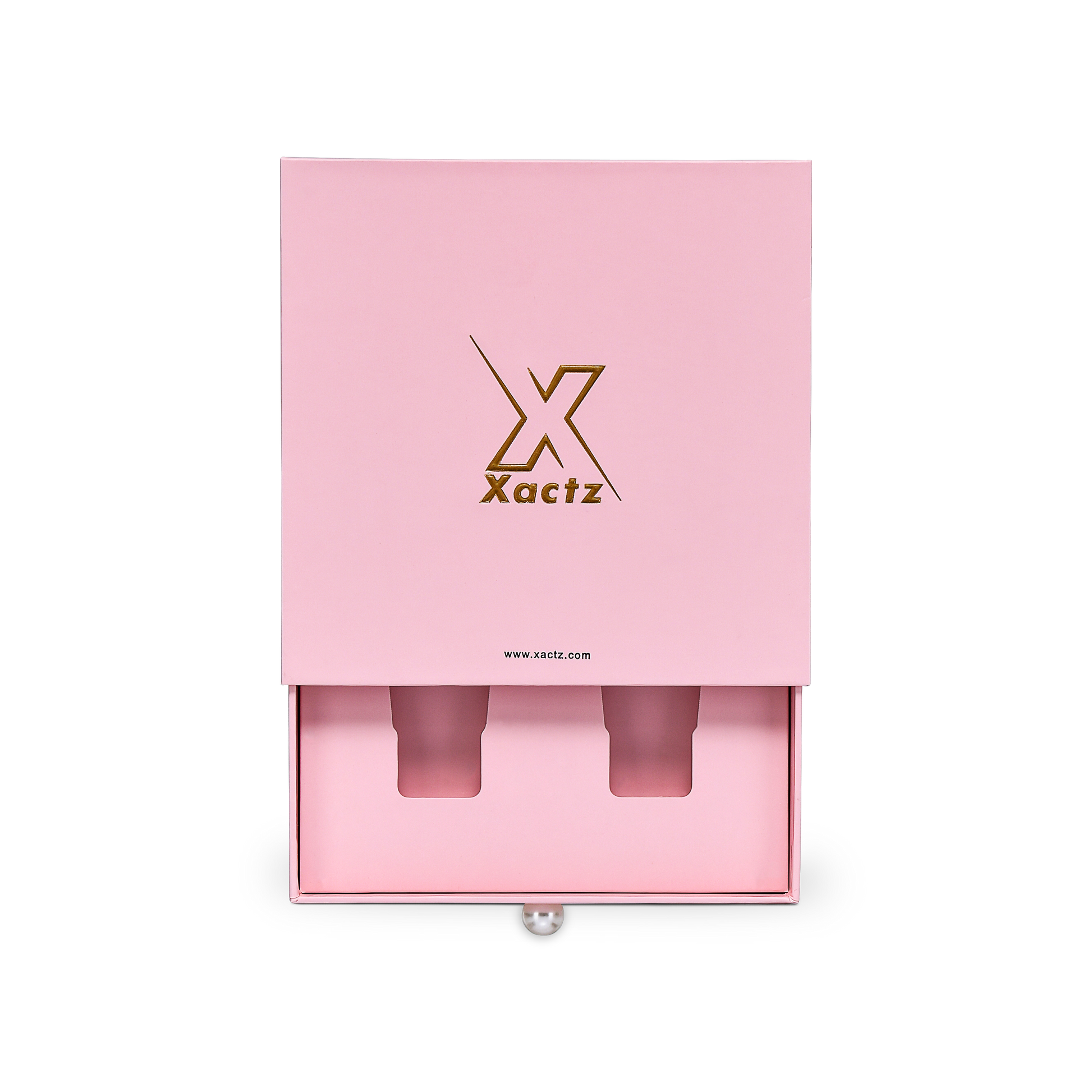 Premium Pink Smooth Drawer-Style Luxury Gift Box with Embossed Matte Gold Foil and Metal Pearl Handle