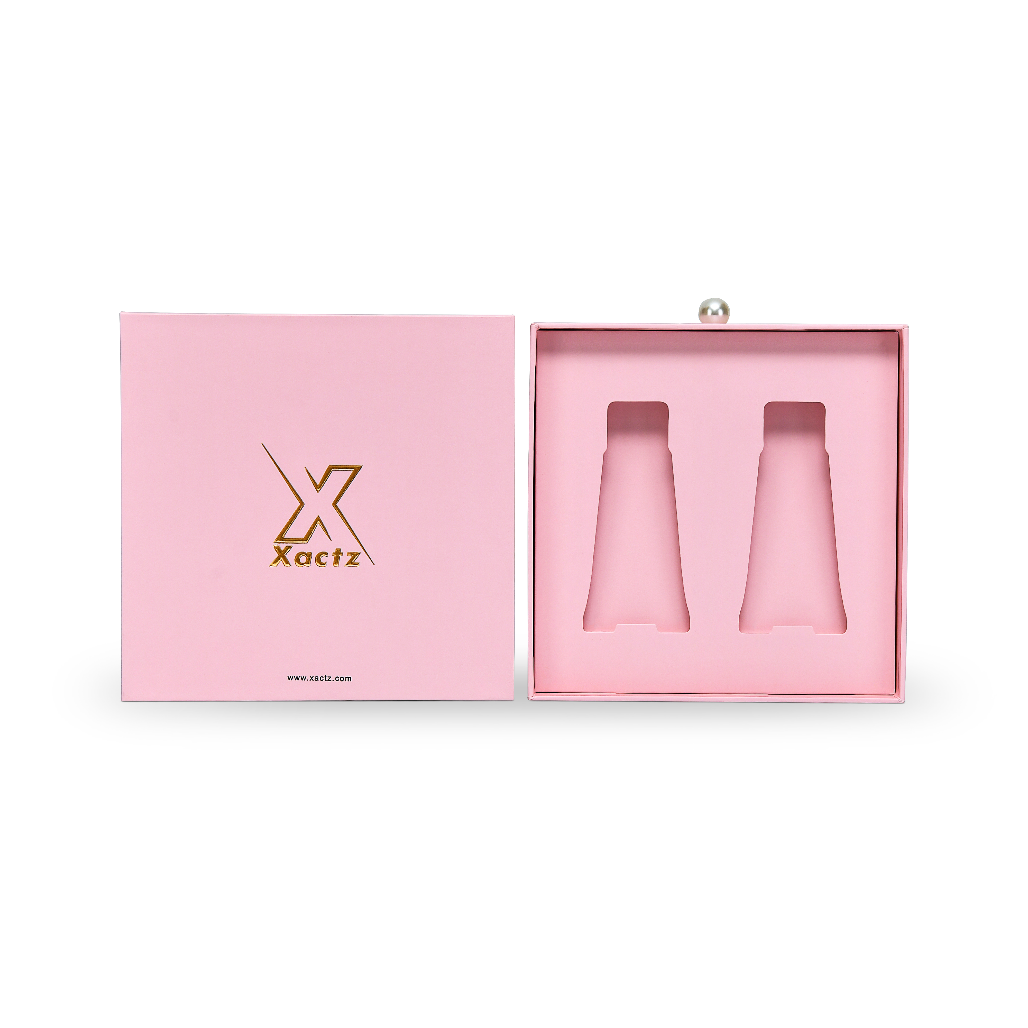 Premium Pink Smooth Drawer-Style Luxury Gift Box with Embossed Matte Gold Foil and Metal Pearl Handle