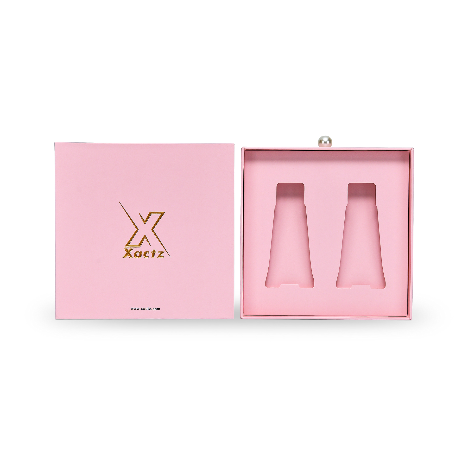 Premium Pink Smooth Drawer-Style Luxury Gift Box with Embossed Matte Gold Foil and Metal Pearl Handle