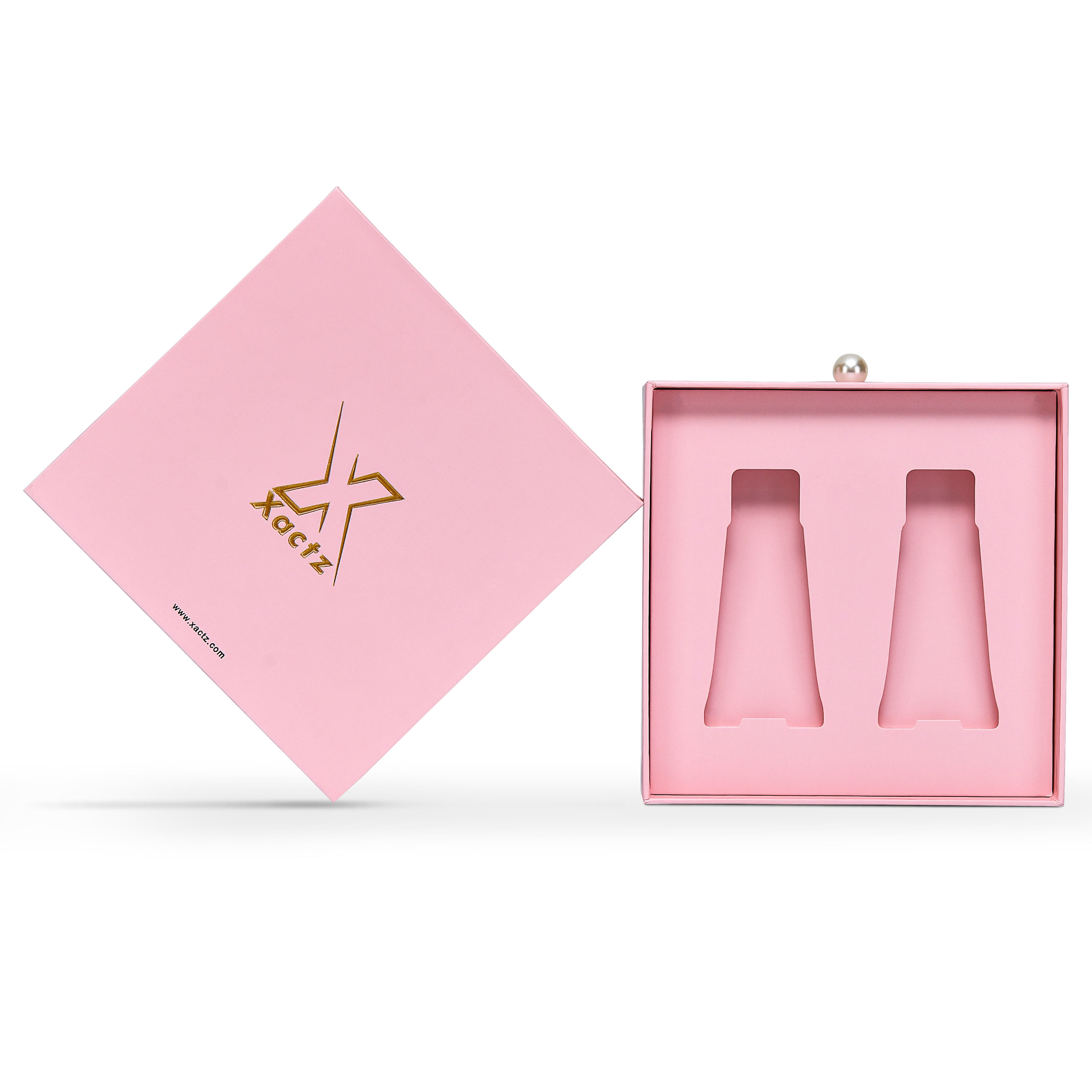 Premium Pink Smooth Drawer-Style Luxury Gift Box with Embossed Matte Gold Foil and Metal Pearl Handle