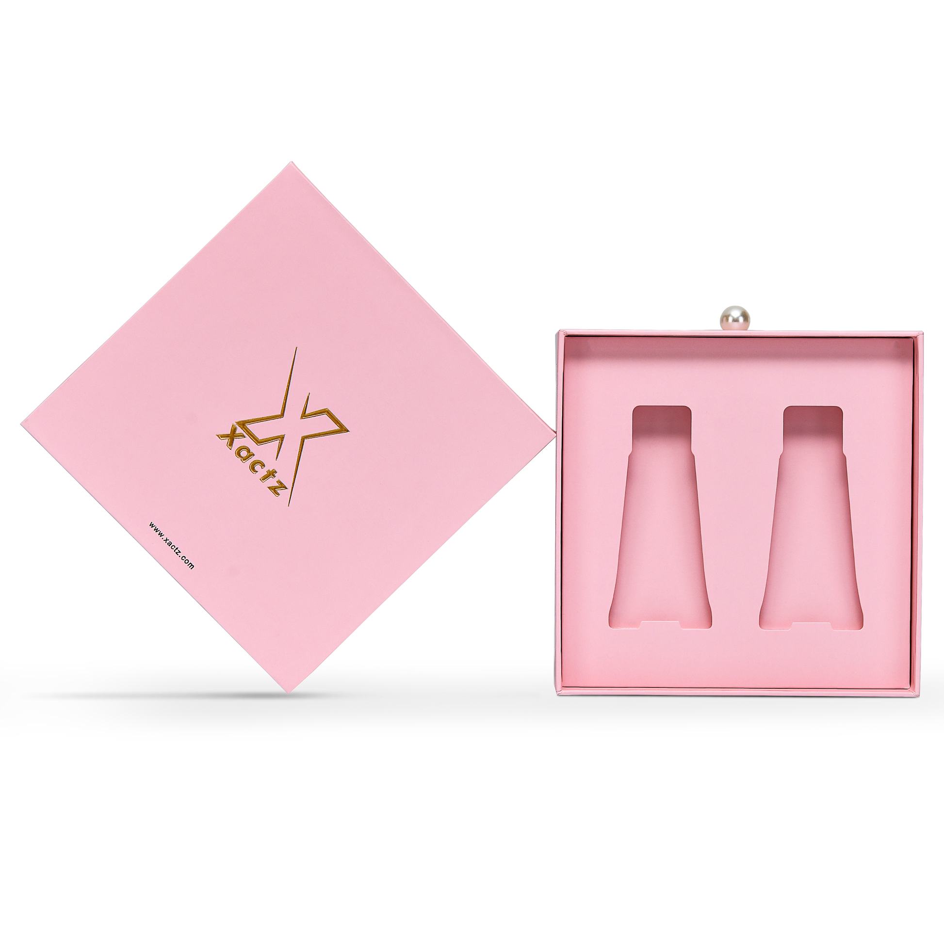 Premium Pink Smooth Drawer-Style Luxury Gift Box with Embossed Matte Gold Foil and Metal Pearl Handle