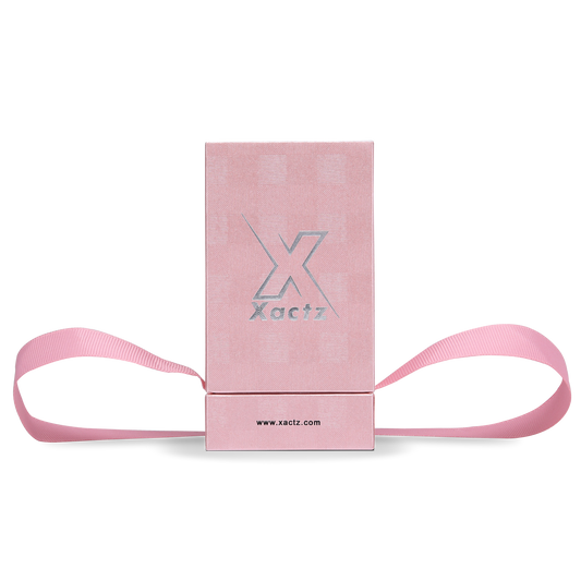 Premium Pink Textured Bright Silver Hot Stamped Tall Rigid Gift Box with Ribbon Closure