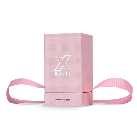 Premium Pink Textured Bright Silver Hot Stamped Tall Rigid Gift Box with Ribbon Closure