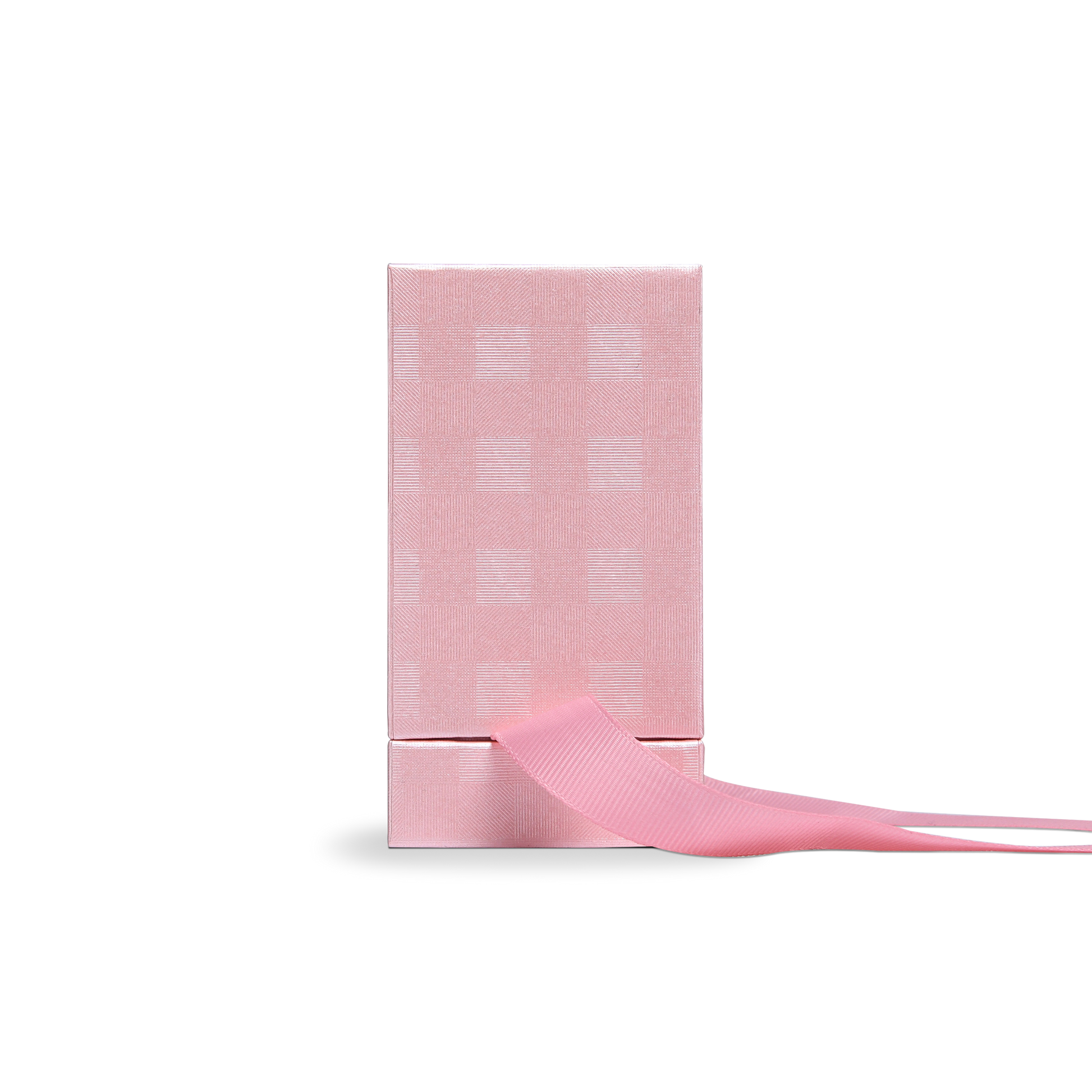 Premium Pink Textured Bright Silver Hot Stamped Tall Rigid Gift Box with Ribbon Closure