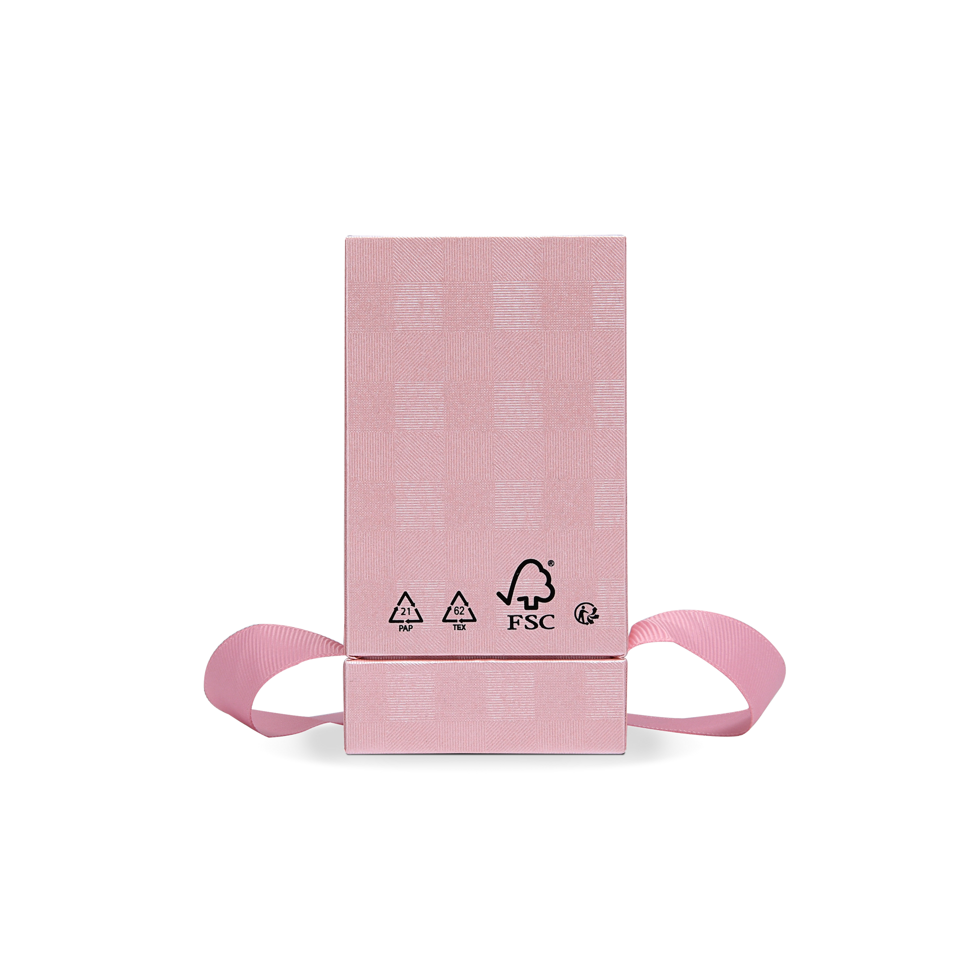 Premium Pink Textured Bright Silver Hot Stamped Tall Rigid Gift Box with Ribbon Closure