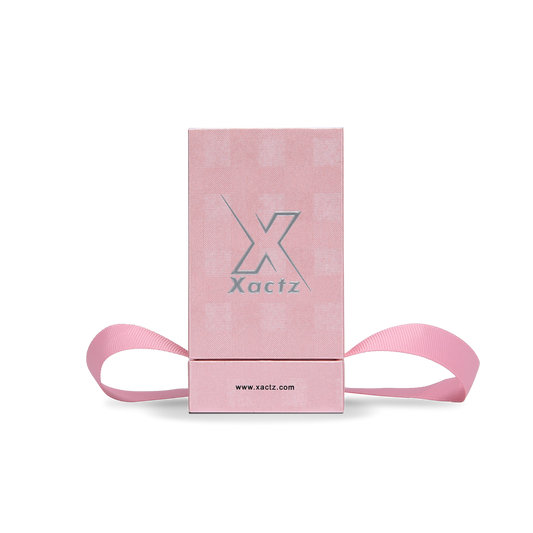 Premium Pink Textured Matte Silver Embossed Hot Stamped Tall Rigid Gift Box with Ribbon Closure