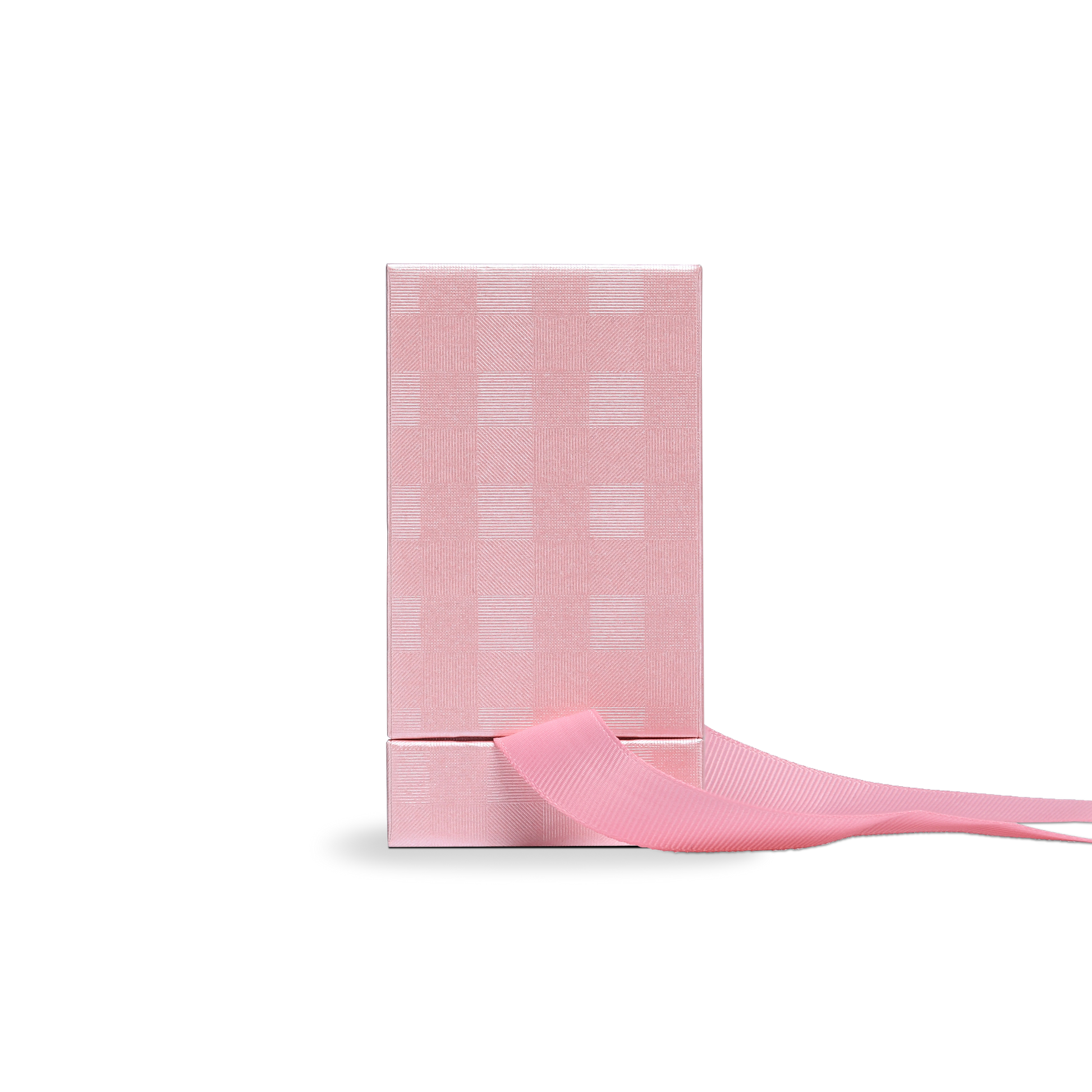 Premium Pink Textured Matte Silver Embossed Hot Stamped Tall Rigid Gift Box with Ribbon Closure