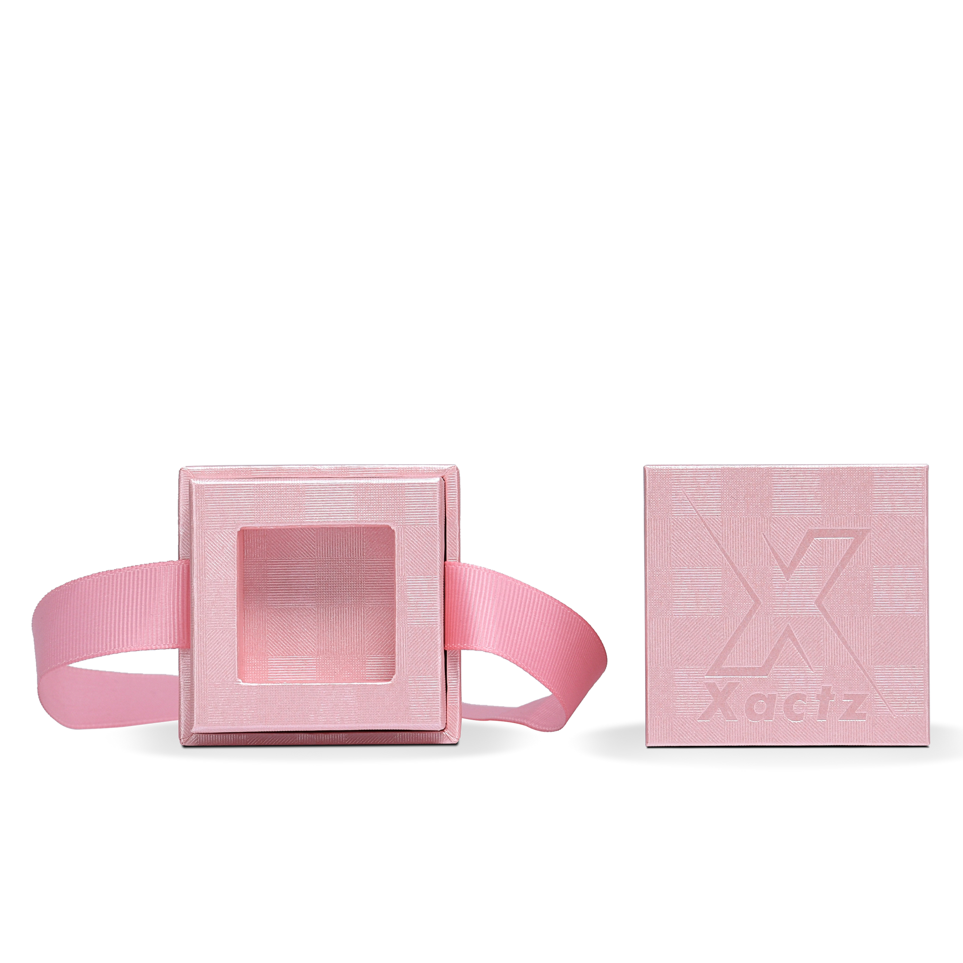 Premium Pink Textured Matte Silver Embossed Hot Stamped Tall Rigid Gift Box with Ribbon Closure