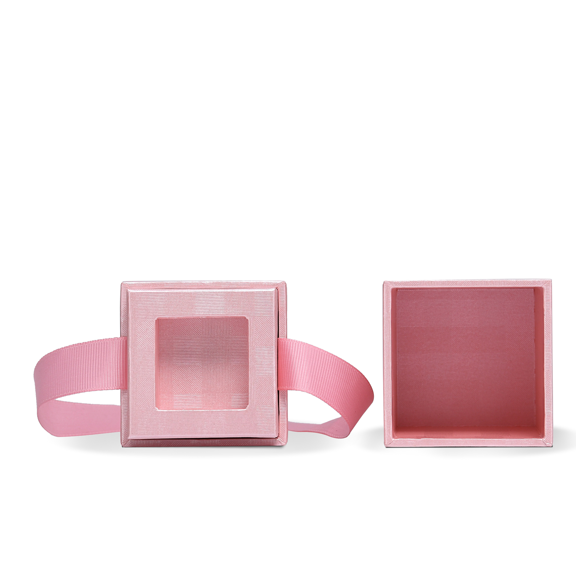 Premium Pink Textured Matte Silver Embossed Hot Stamped Tall Rigid Gift Box with Ribbon Closure