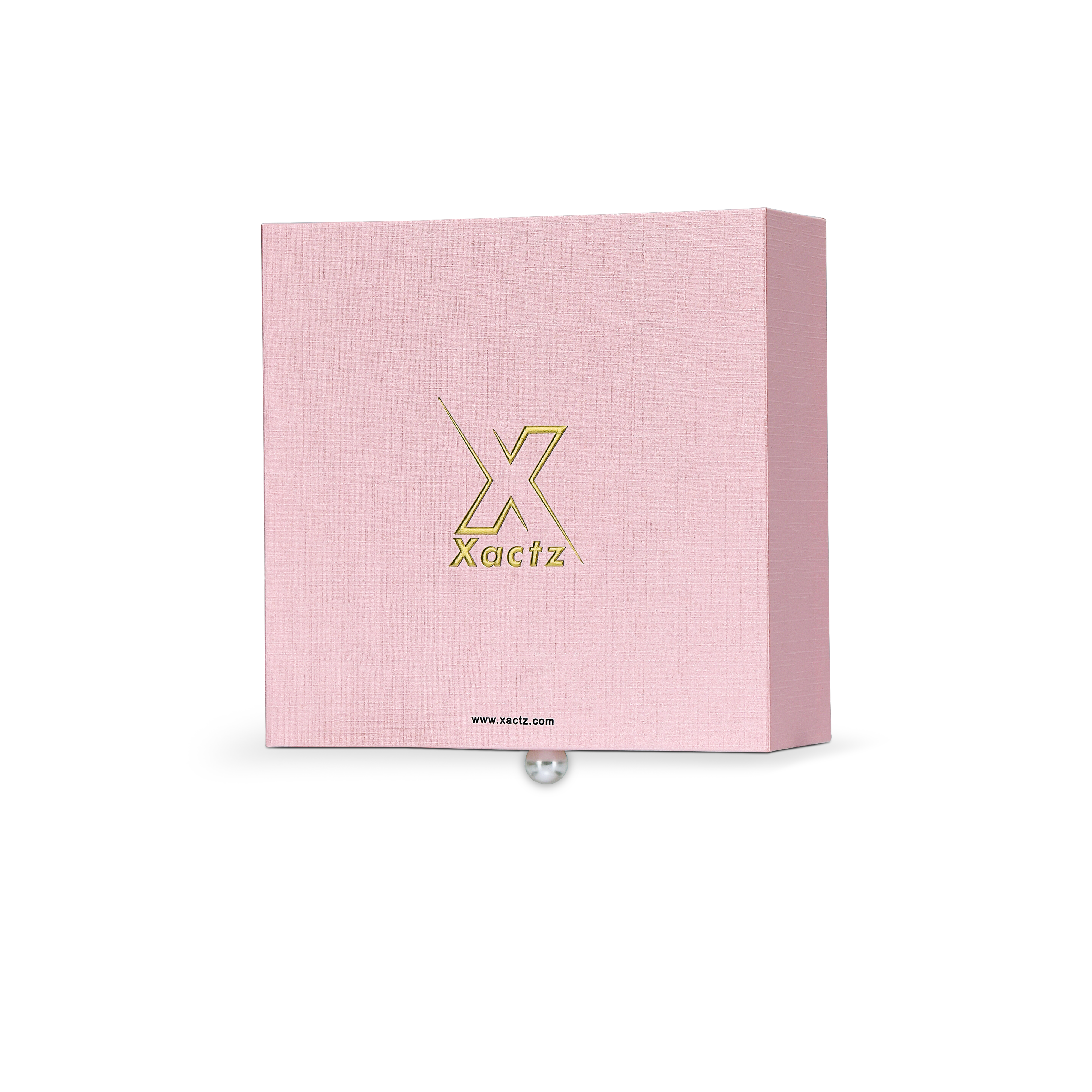 Premium Pink Textured Drawer-Style Luxury Gift Box with Embossed Gold Foil and Metal Pearl Handle