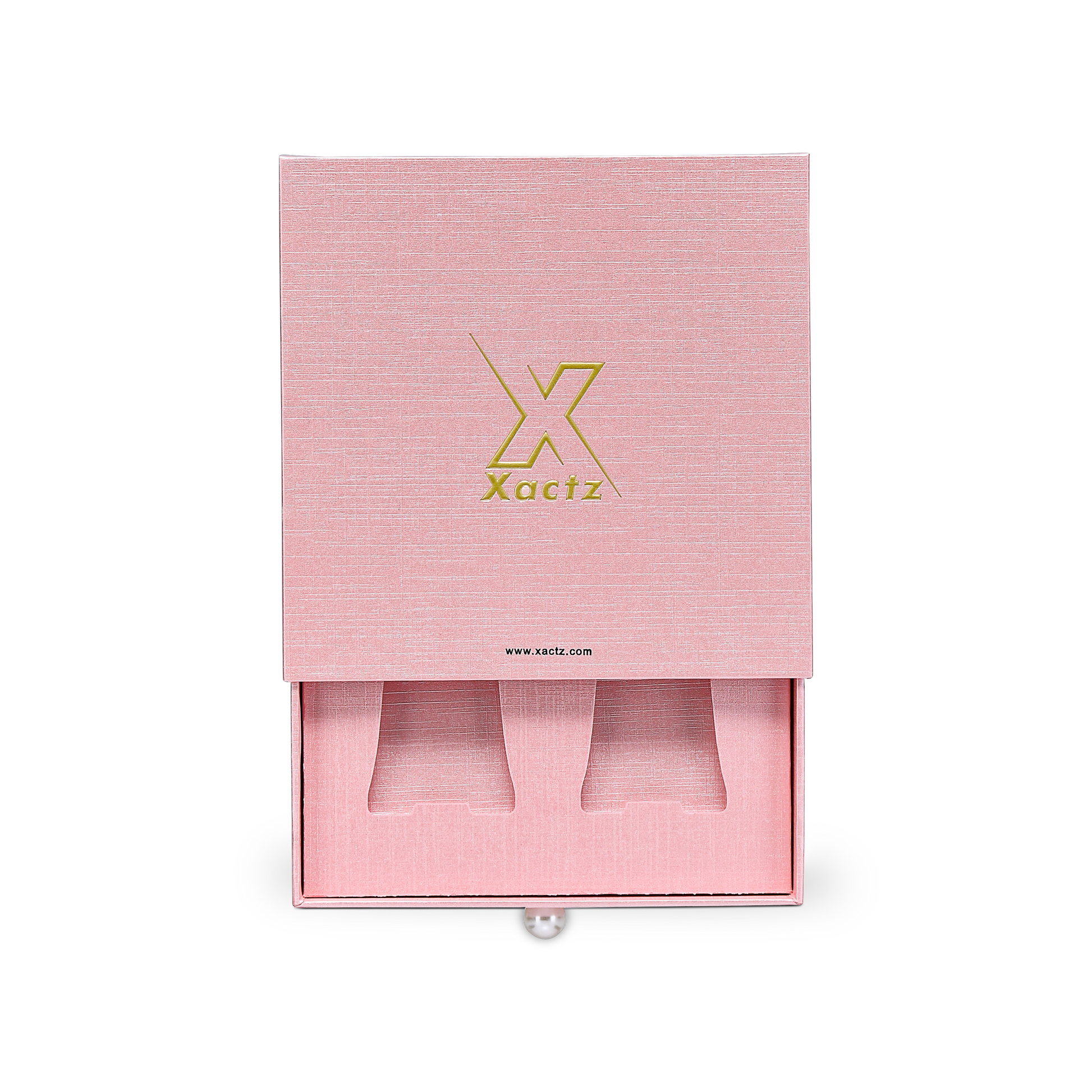 Premium Pink Textured Drawer-Style Luxury Gift Box with Embossed Gold Foil and Metal Pearl Handle
