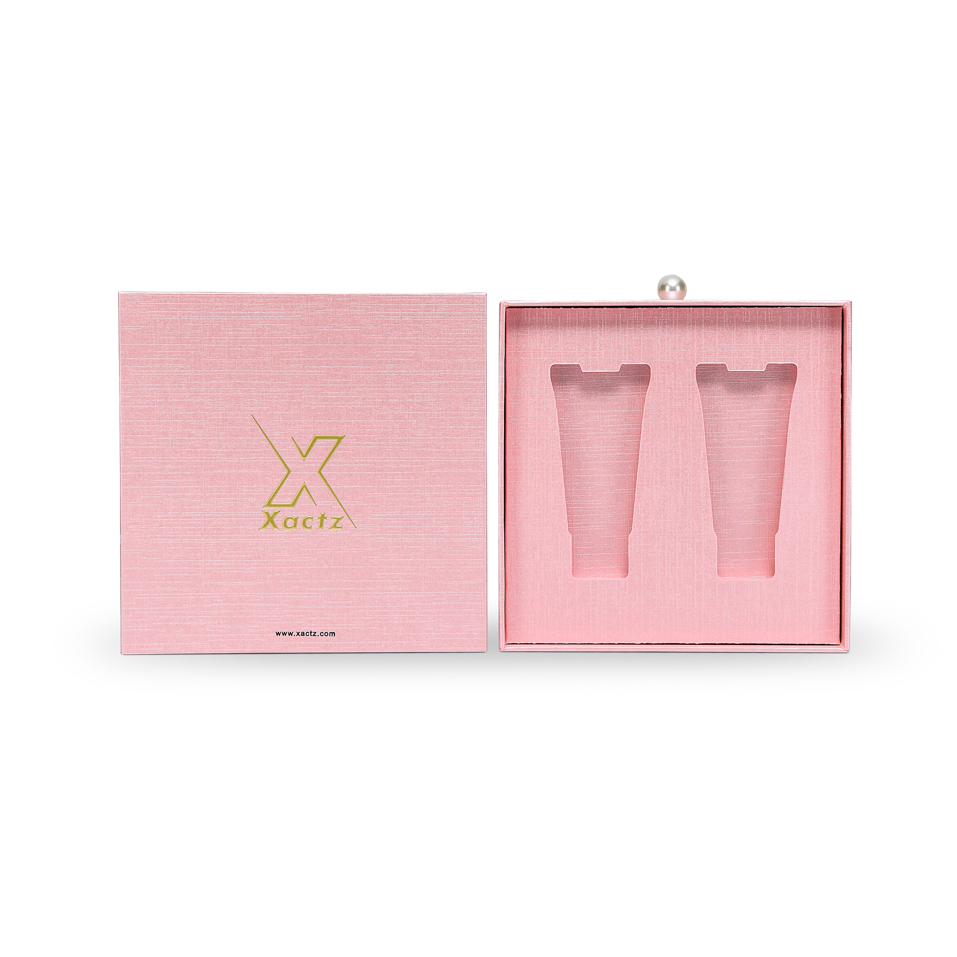 Premium Pink Textured Drawer-Style Luxury Gift Box with Embossed Gold Foil and Metal Pearl Handle