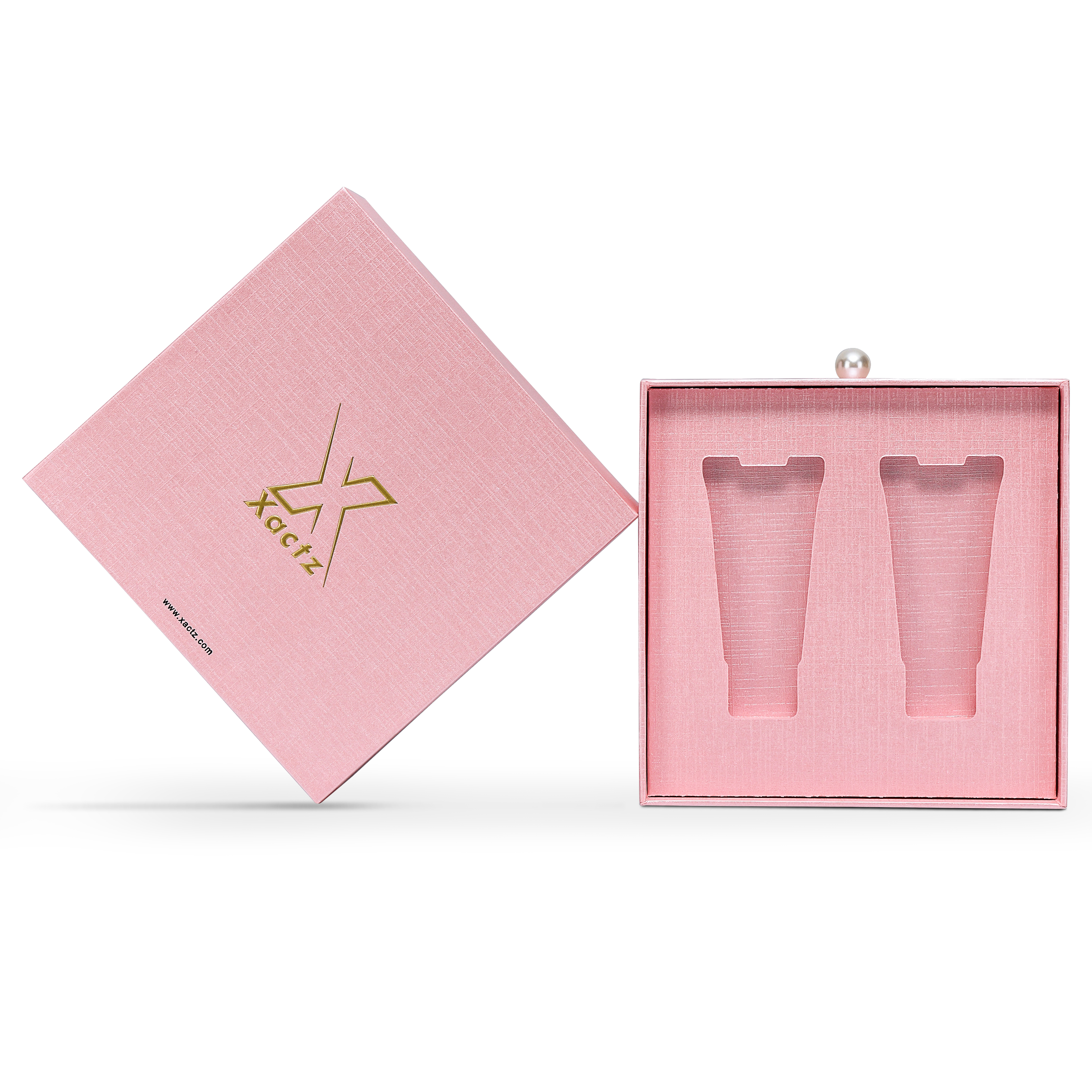 Premium Pink Textured Drawer-Style Luxury Gift Box with Embossed Gold Foil and Metal Pearl Handle