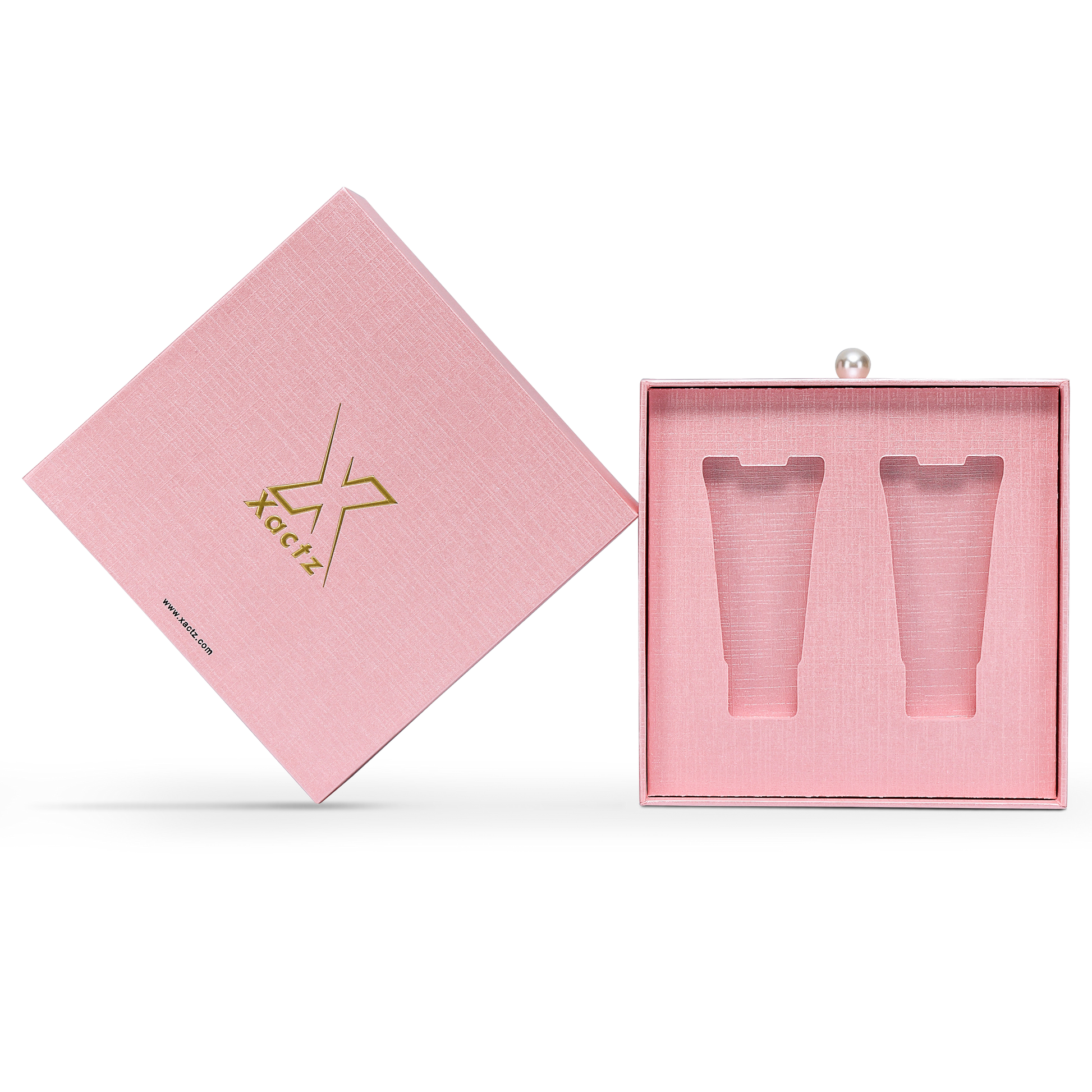 Premium Pink Textured Drawer-Style Luxury Gift Box with Embossed Gold Foil and Metal Pearl Handle