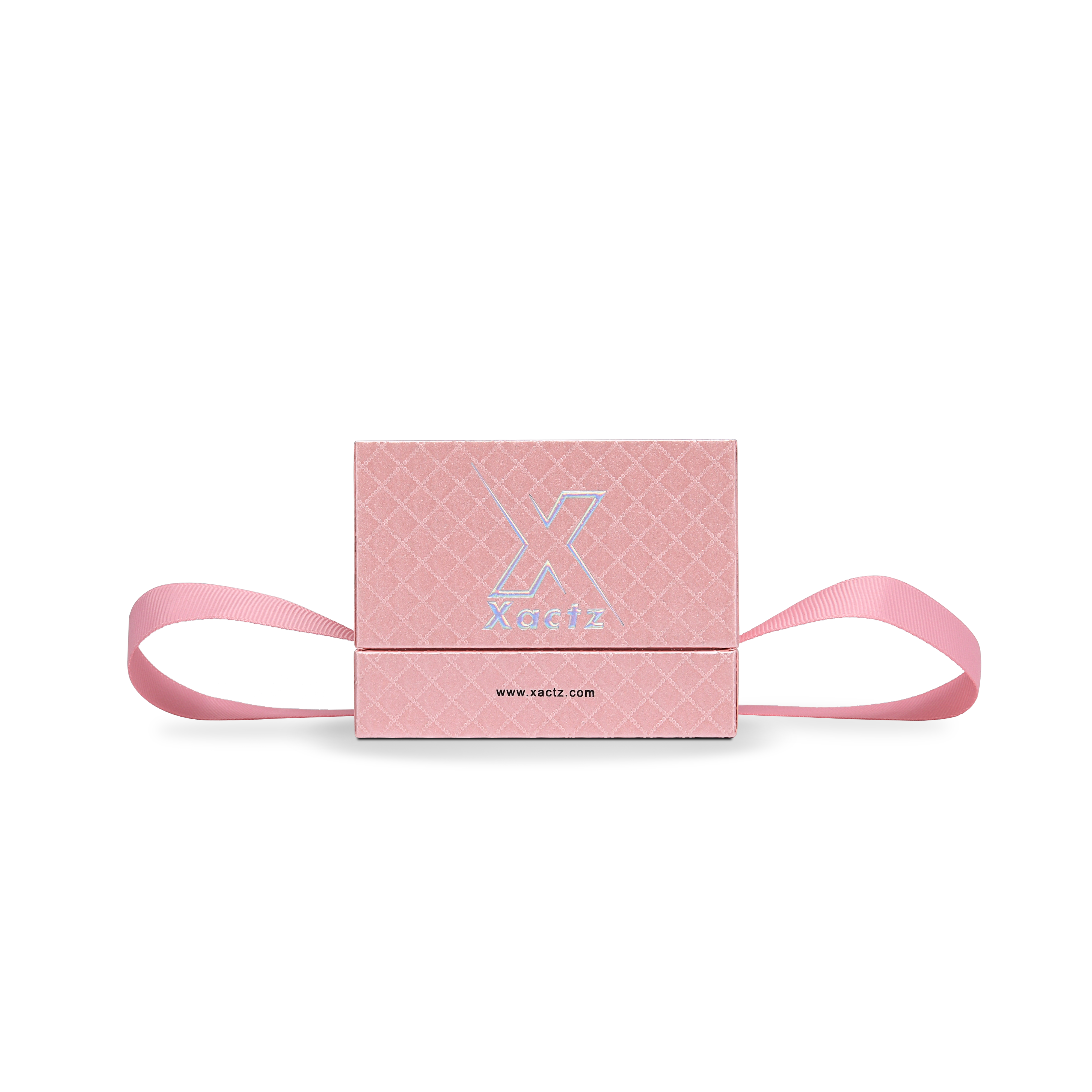 Premium Pink Textured Holographic Silver Embossed Hot Stamped Rigid Gift Box with Ribbon Closure