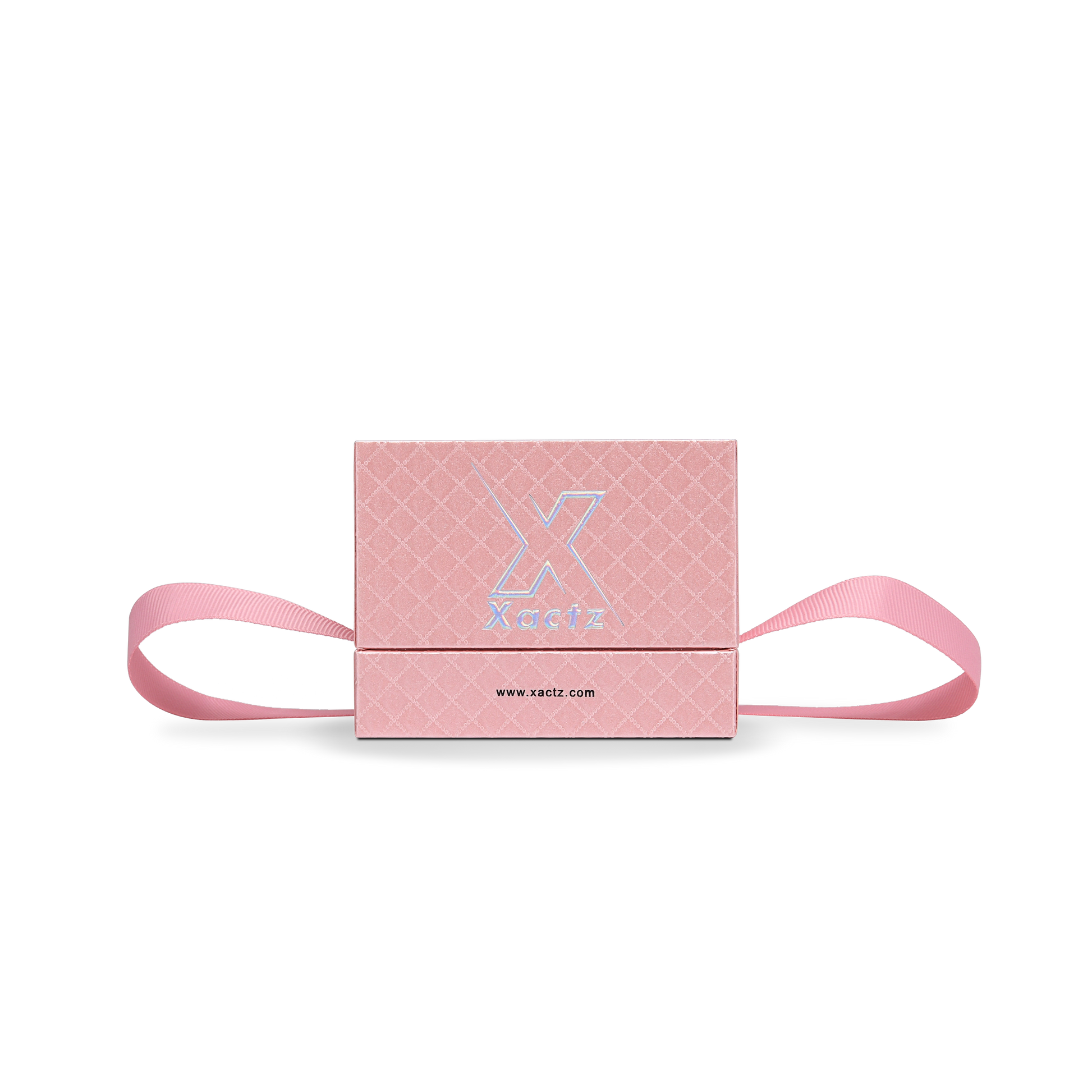 Premium Pink Textured Holographic Silver Embossed Hot Stamped Rigid Gift Box with Ribbon Closure