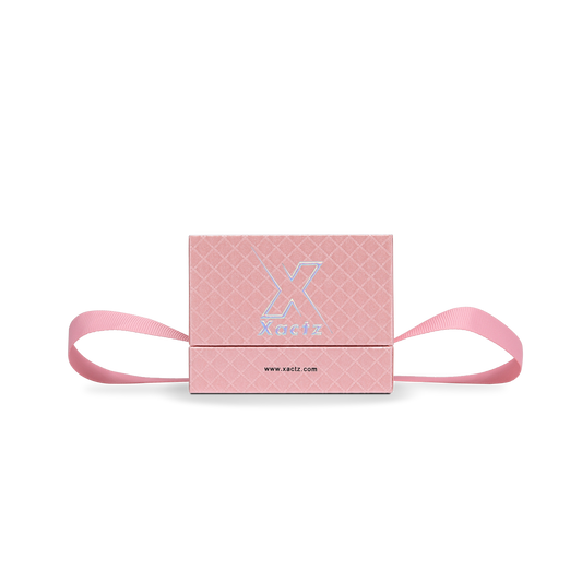 Premium Pink Textured Holographic Silver Embossed Hot Stamped Rigid Gift Box with Ribbon Closure