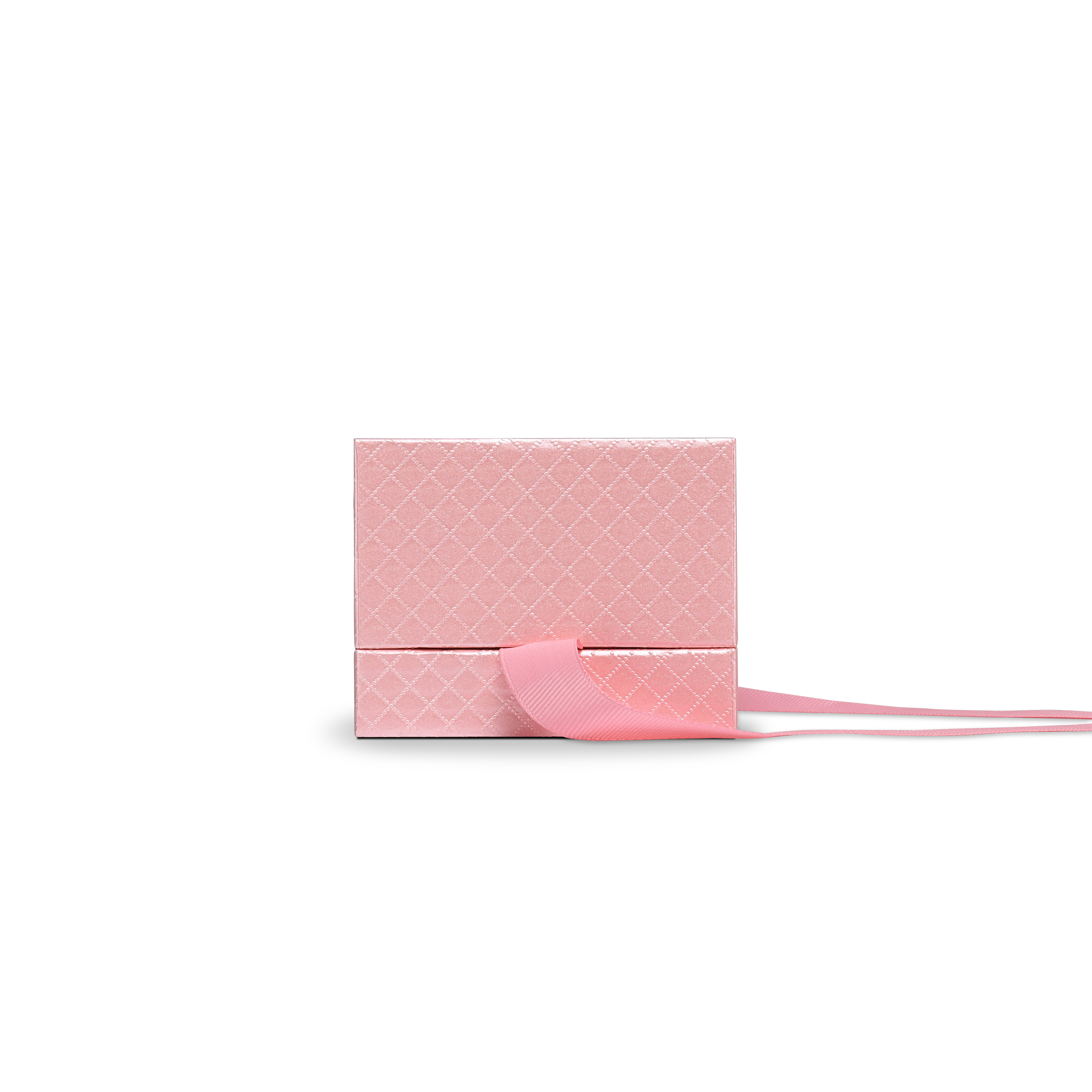 Premium Pink Textured Holographic Silver Embossed Hot Stamped Rigid Gift Box with Ribbon Closure