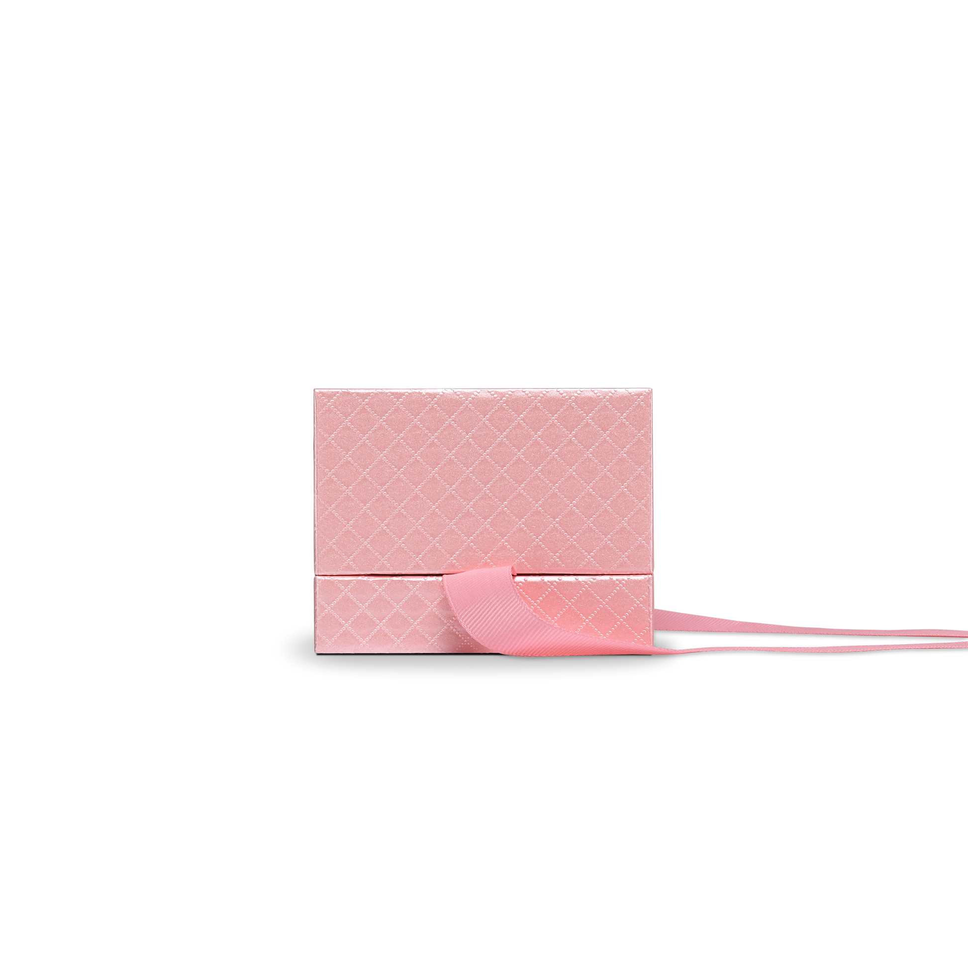 Premium Pink Textured Holographic Silver Embossed Hot Stamped Rigid Gift Box with Ribbon Closure