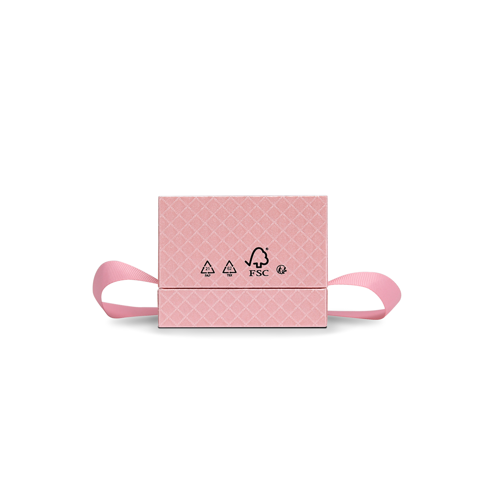 Premium Pink Textured Holographic Silver Embossed Hot Stamped Rigid Gift Box with Ribbon Closure