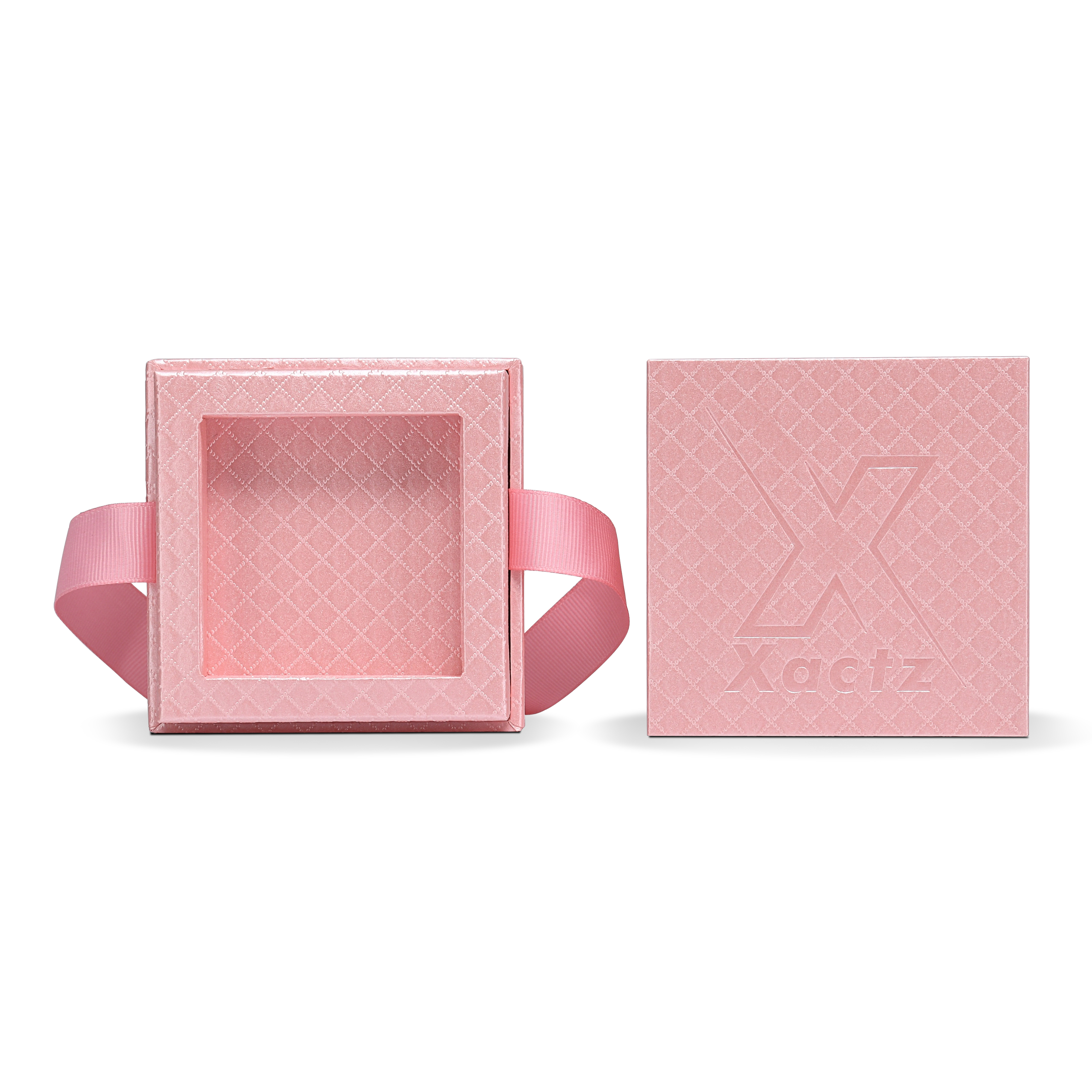 Premium Pink Textured Holographic Silver Embossed Hot Stamped Rigid Gift Box with Ribbon Closure