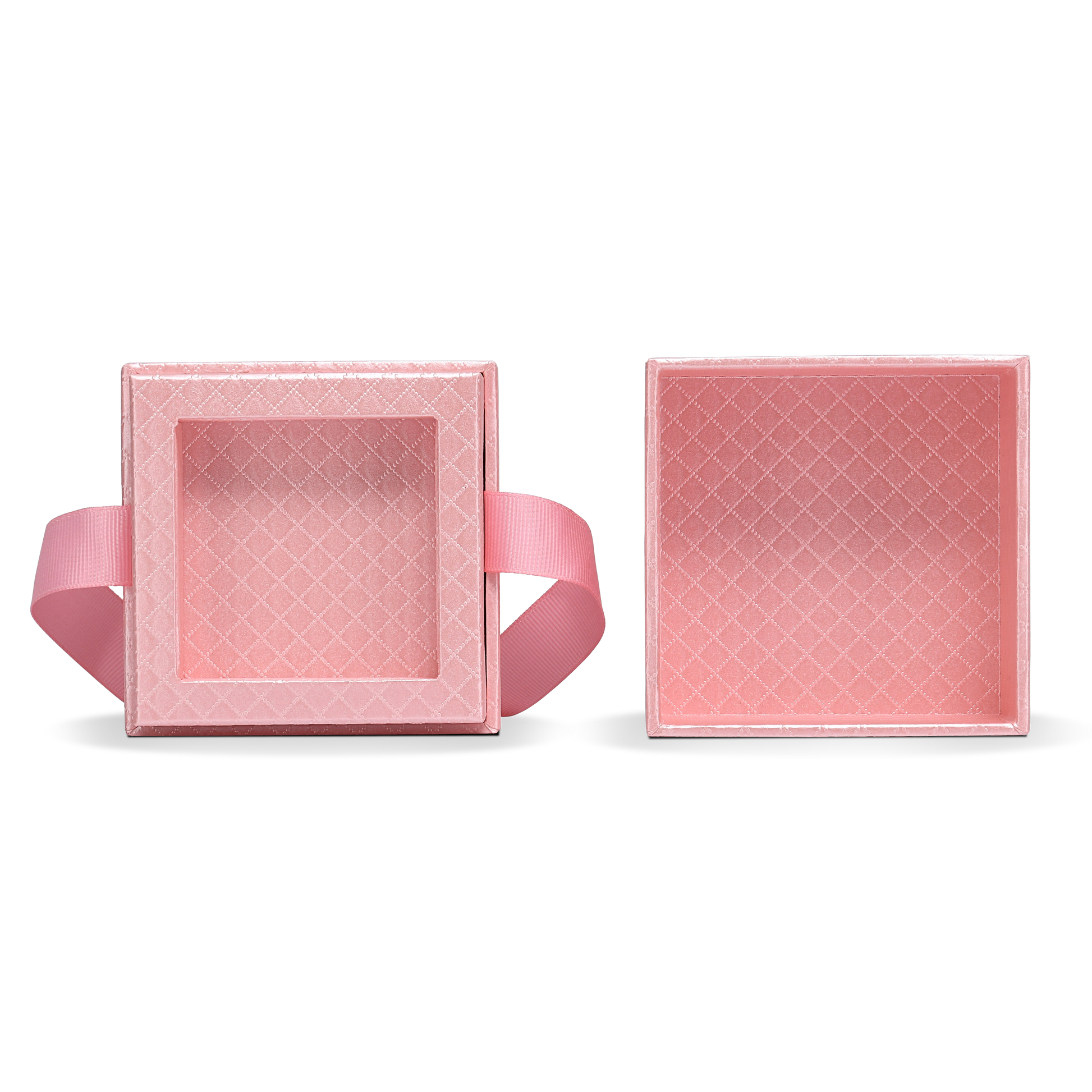Premium Pink Textured Holographic Silver Embossed Hot Stamped Rigid Gift Box with Ribbon Closure