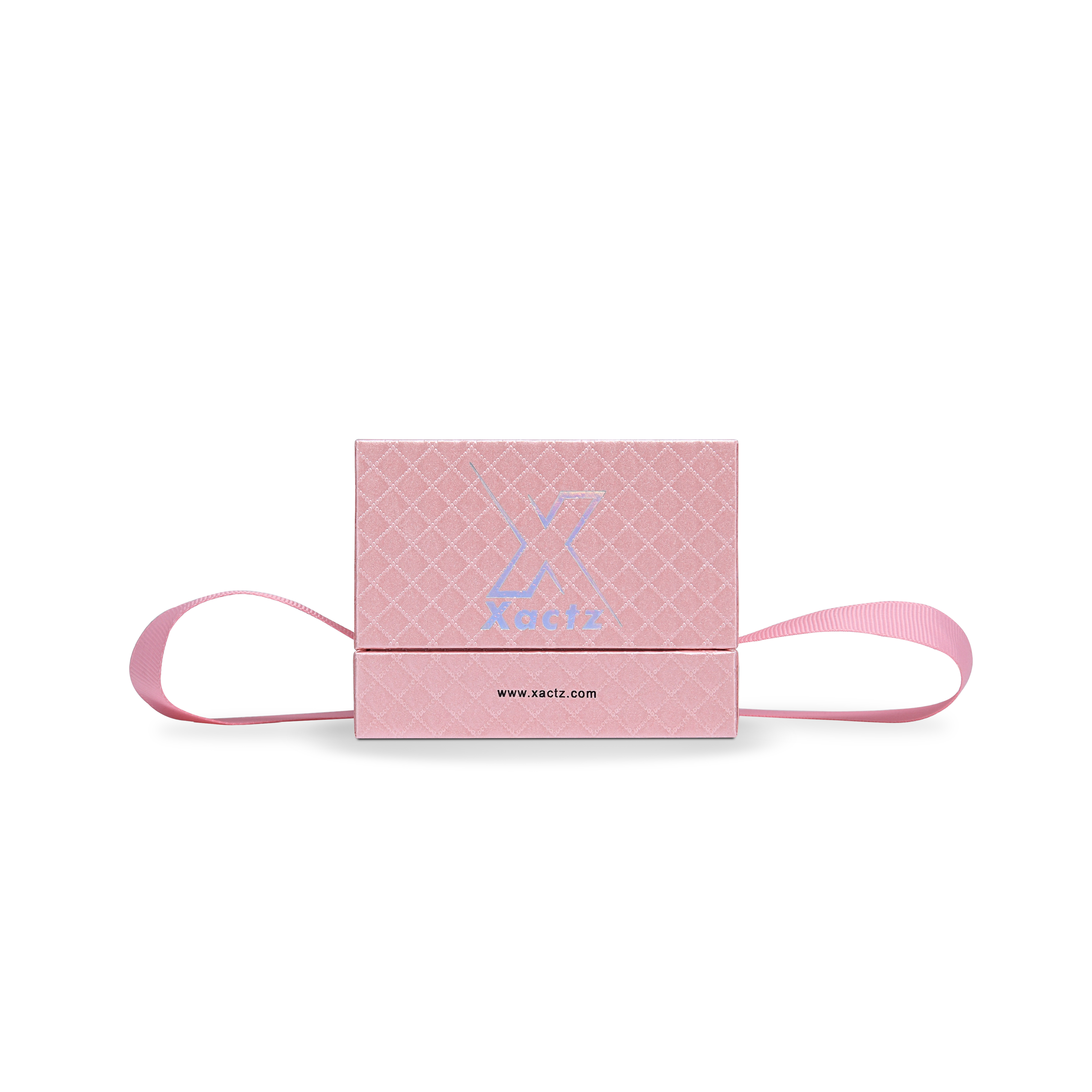 Premium Pink Textured Rainbow Silver Embossed Hot Stamped Rigid Gift Box with Ribbon Closure