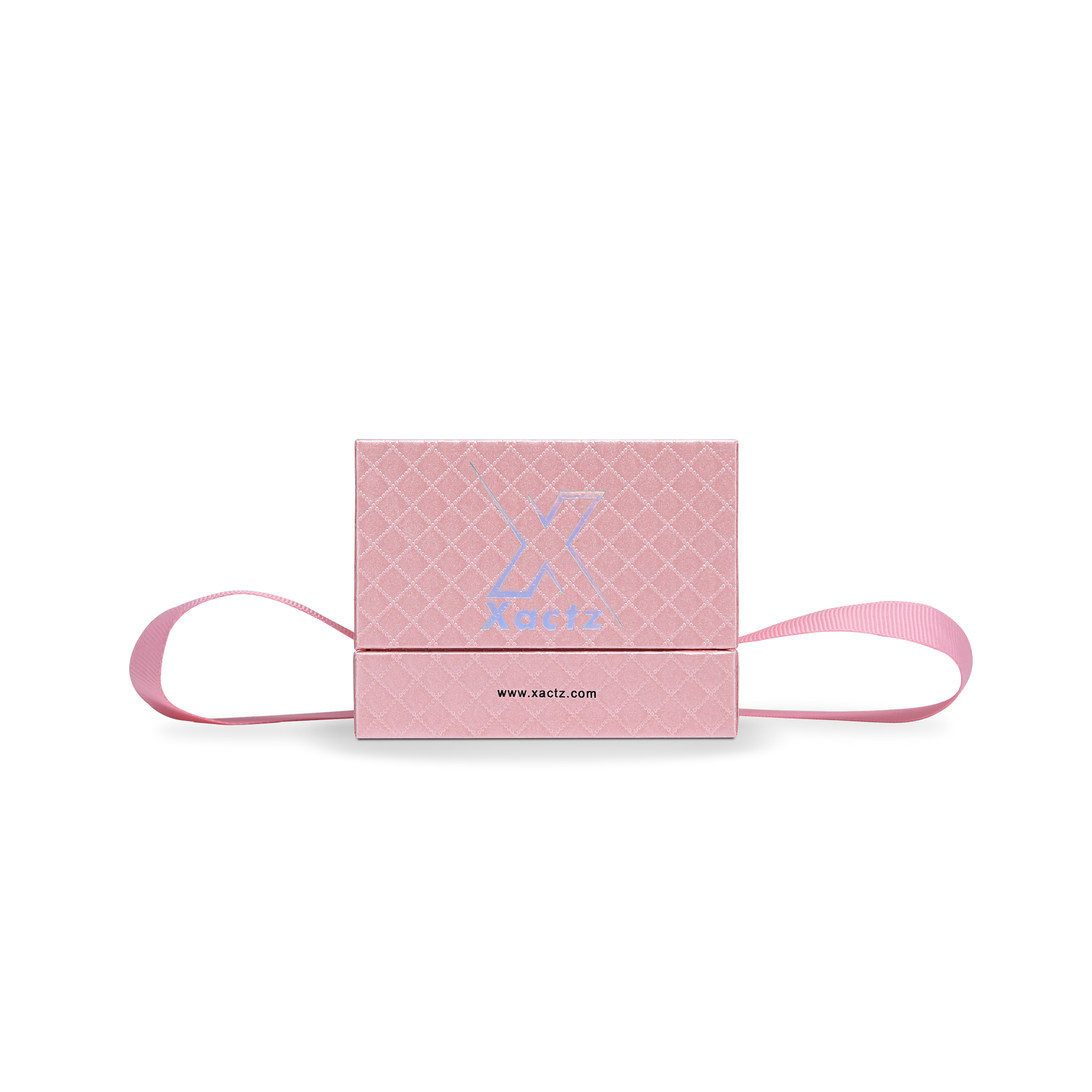 Premium Pink Textured Rainbow Silver Embossed Hot Stamped Rigid Gift Box with Ribbon Closure