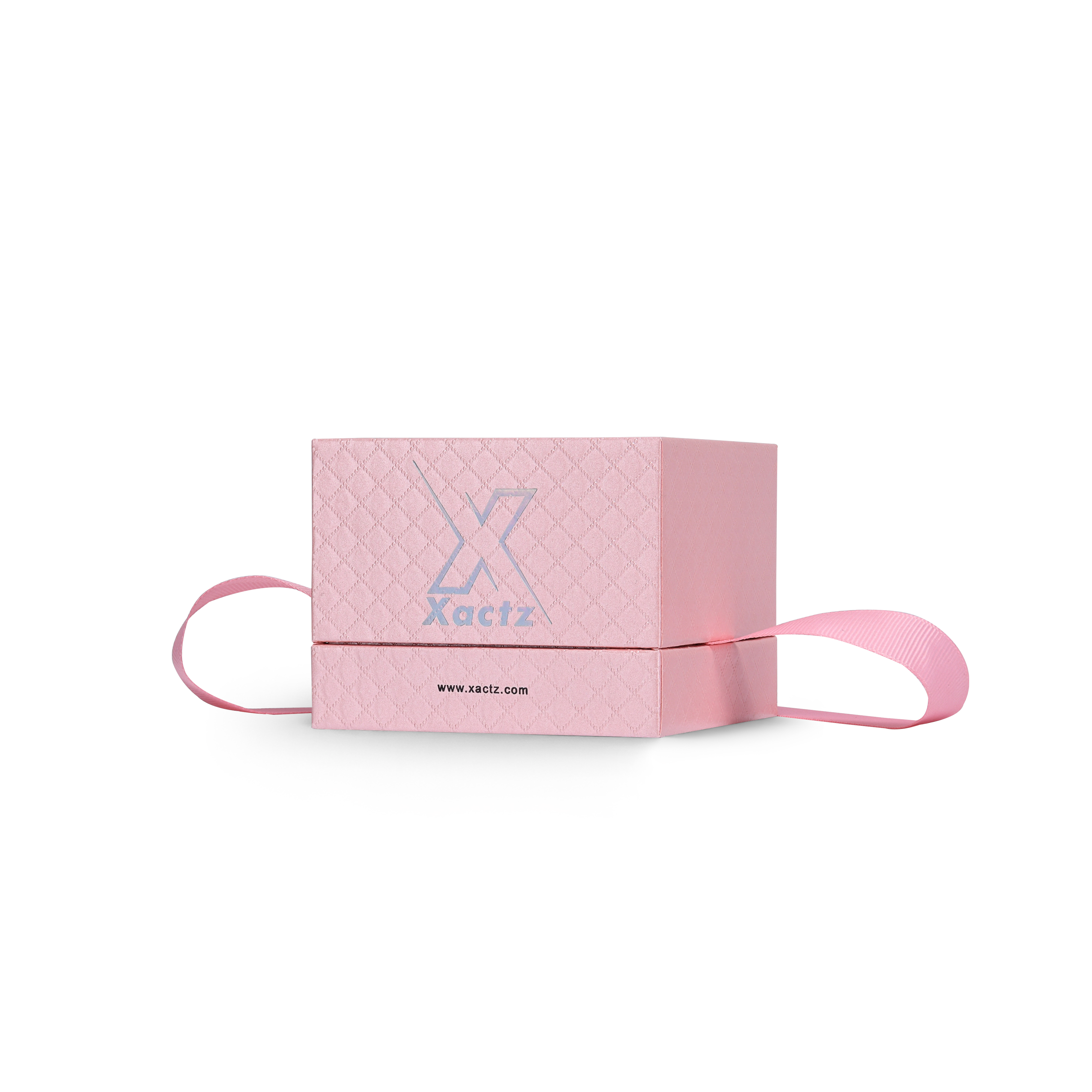 Premium Pink Textured Rainbow Silver Embossed Hot Stamped Rigid Gift Box with Ribbon Closure