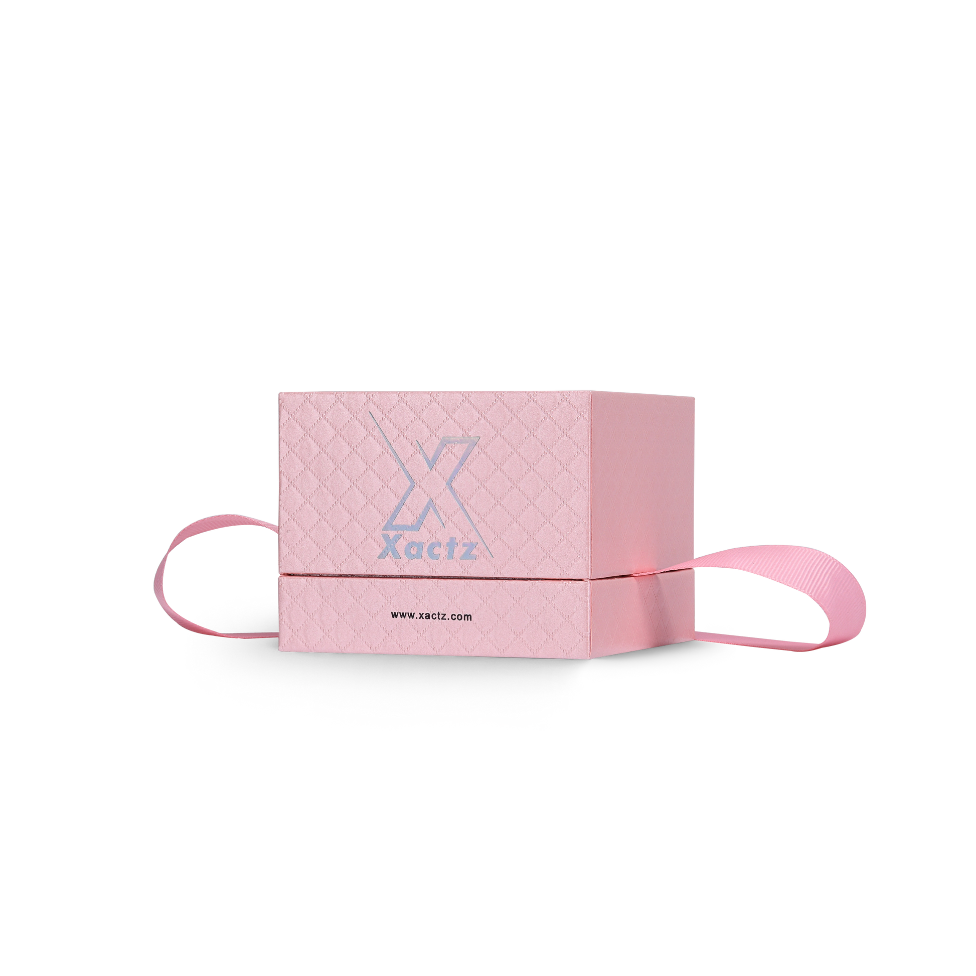 Premium Pink Textured Rainbow Silver Embossed Hot Stamped Rigid Gift Box with Ribbon Closure