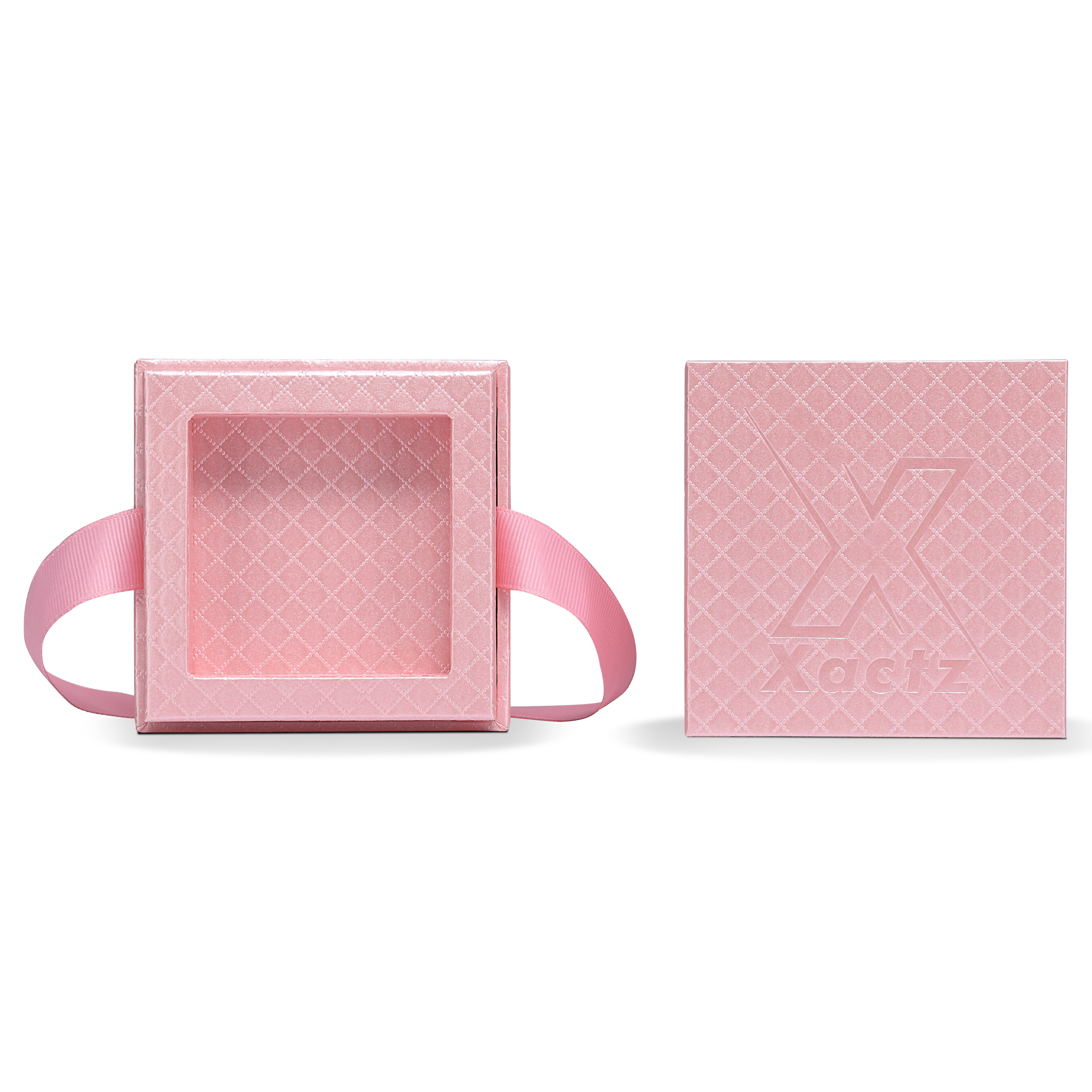 Premium Pink Textured Rainbow Silver Embossed Hot Stamped Rigid Gift Box with Ribbon Closure