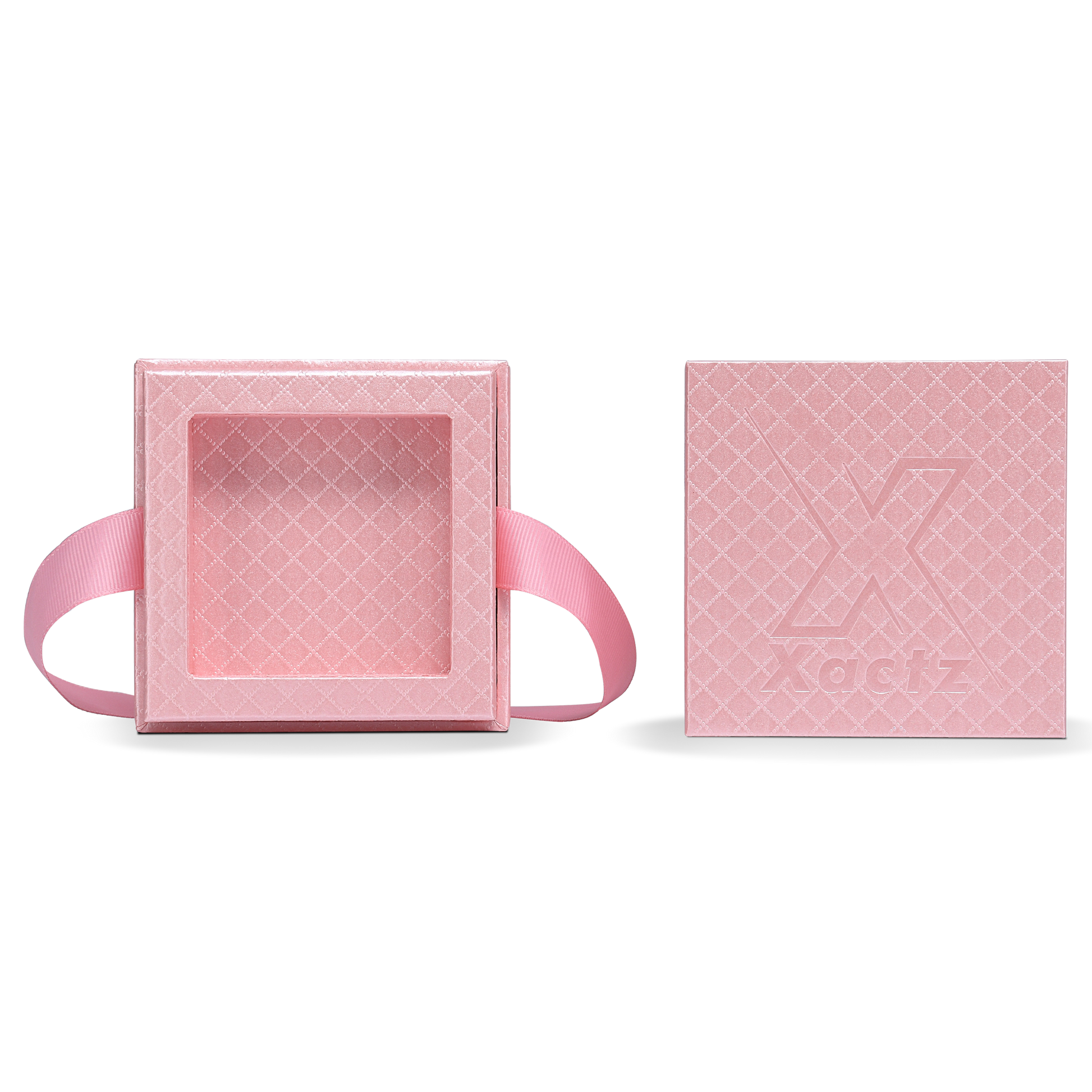 Premium Pink Textured Rainbow Silver Embossed Hot Stamped Rigid Gift Box with Ribbon Closure