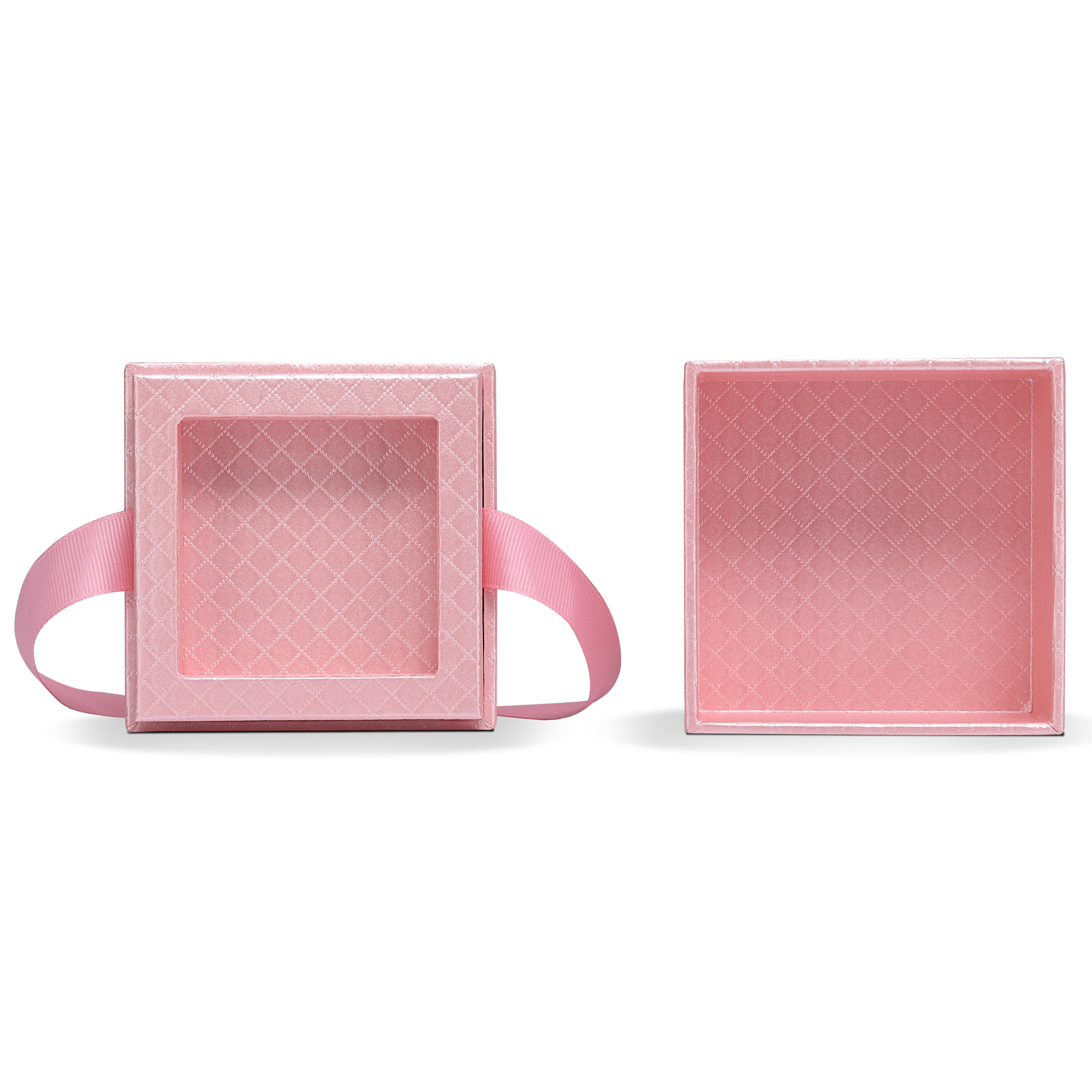 Premium Pink Textured Rainbow Silver Embossed Hot Stamped Rigid Gift Box with Ribbon Closure