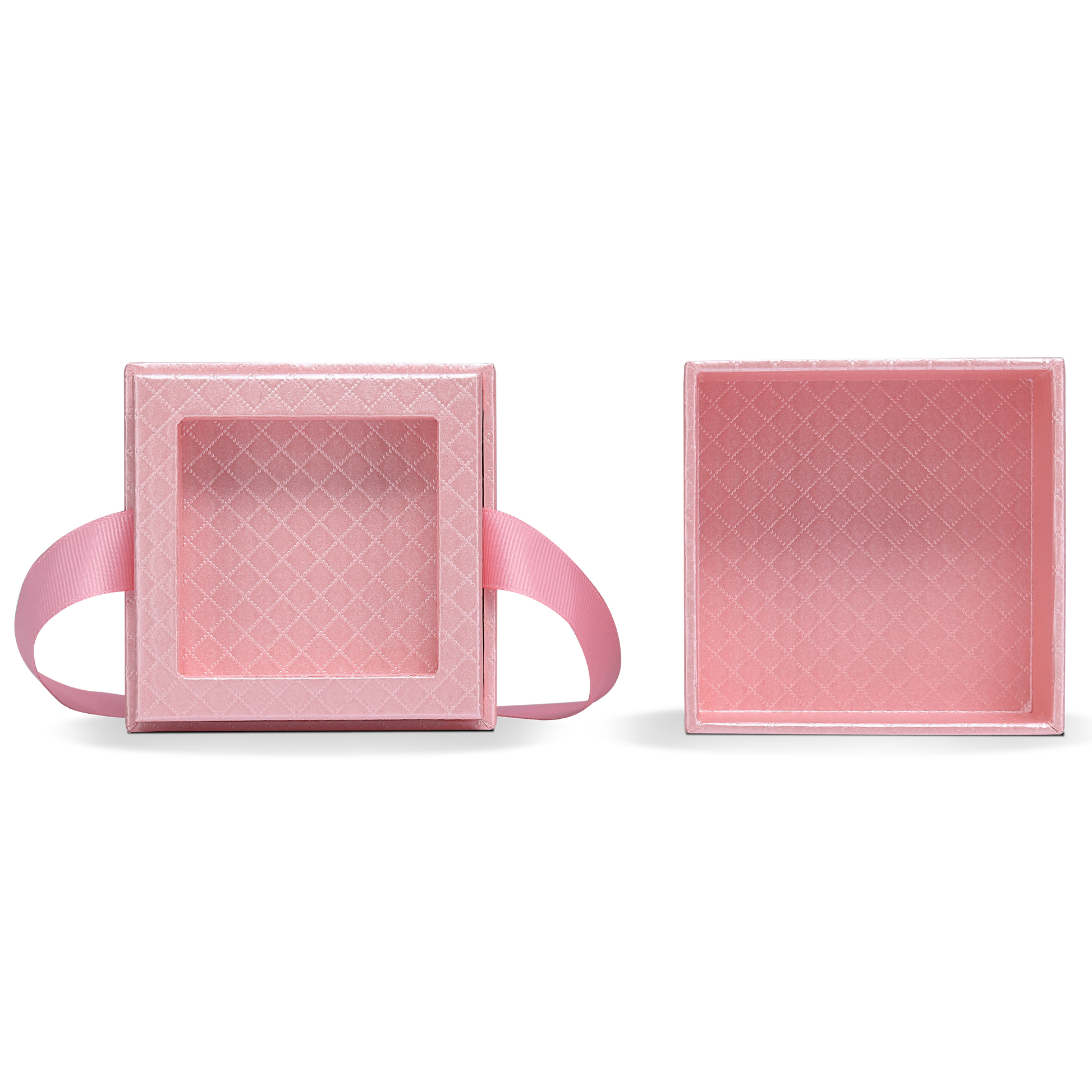 Premium Pink Textured Rainbow Silver Embossed Hot Stamped Rigid Gift Box with Ribbon Closure