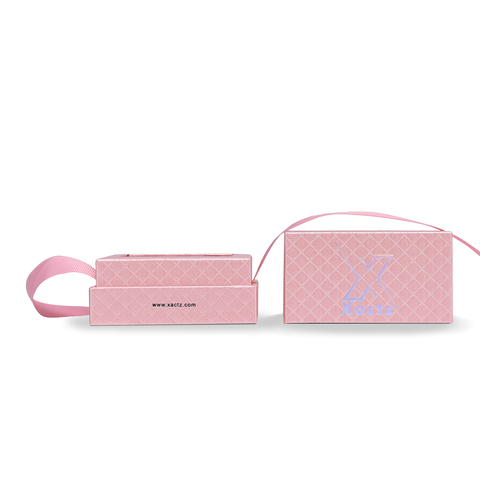 Premium Pink Textured Rainbow Silver Embossed Hot Stamped Rigid Gift Box with Ribbon Closure