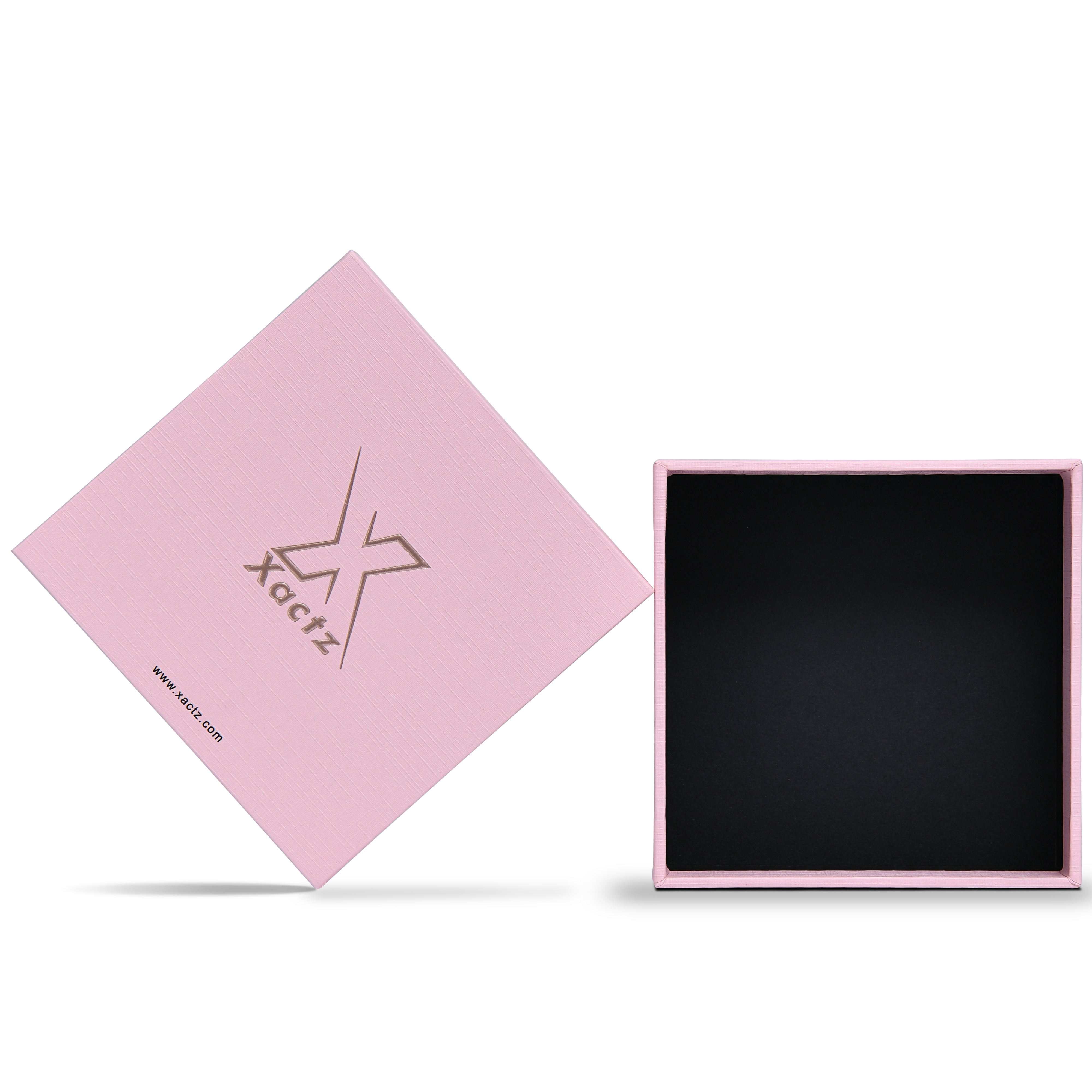 Premium Pink Textured Rose Gold Embossed Hot Stamped Luxury Lid and Base Gift Box