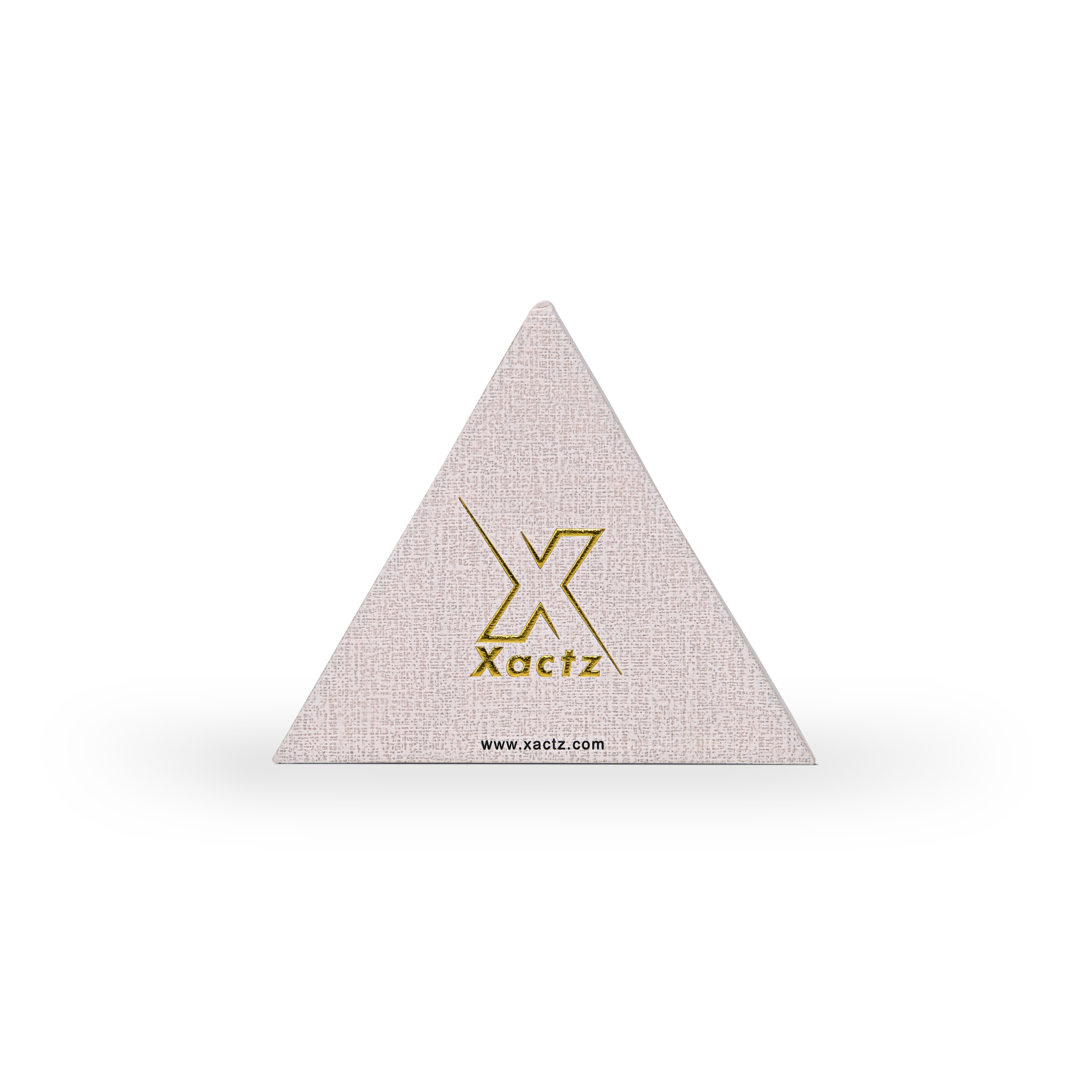Boîte triangulaire rose de luxe sur mesure, avec dorure à chaud brillante et texture toilée