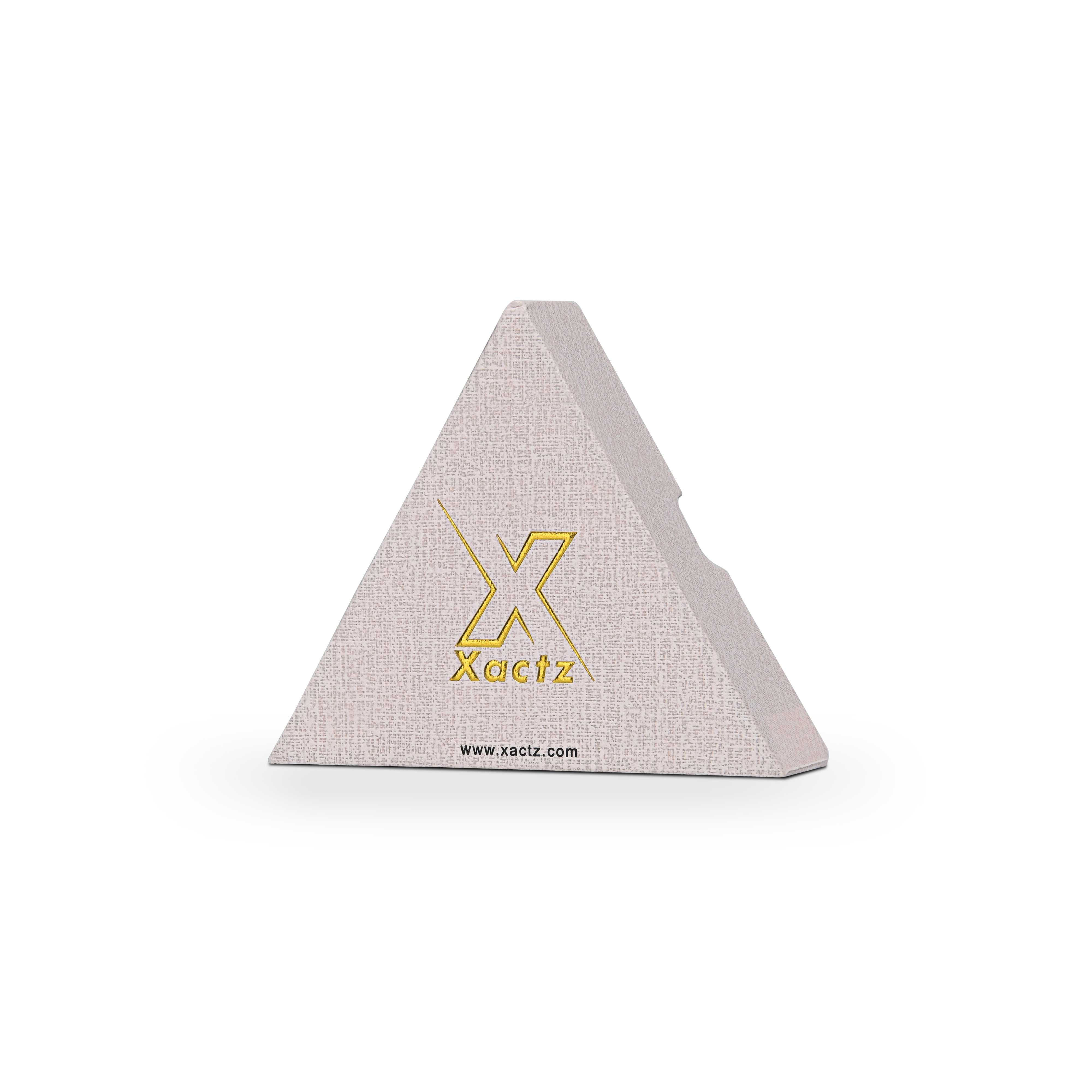 Boîte triangulaire rose de luxe sur mesure, avec dorure à chaud brillante et texture toilée