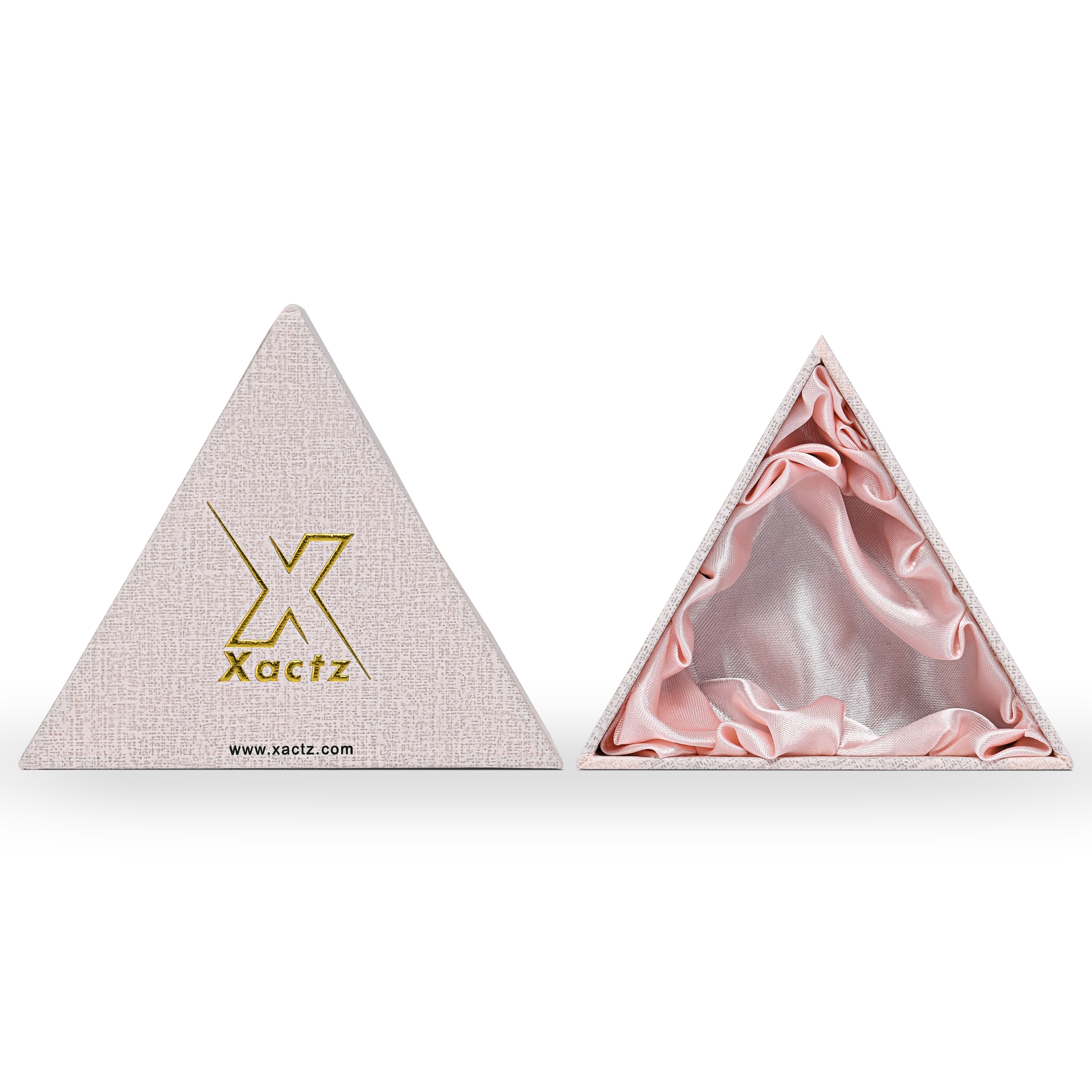 Luxury Custom Pink Triangle Box Bright Gold Foil Canvas Texture Packaging