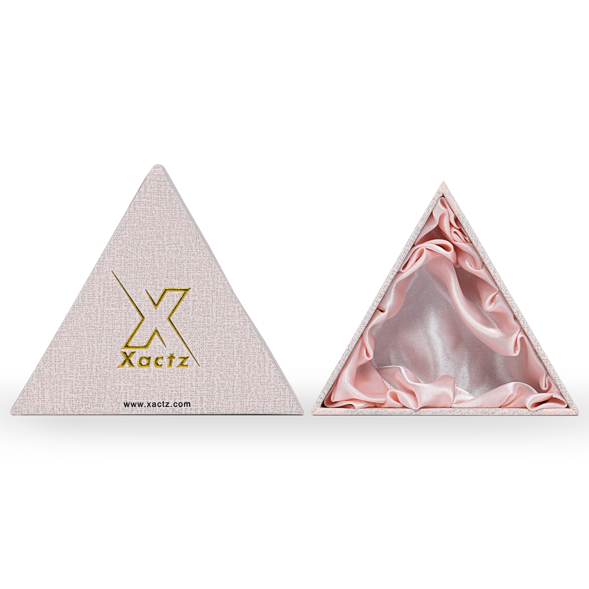 Luxury Custom Pink Triangle Box Bright Gold Foil Canvas Texture Packaging