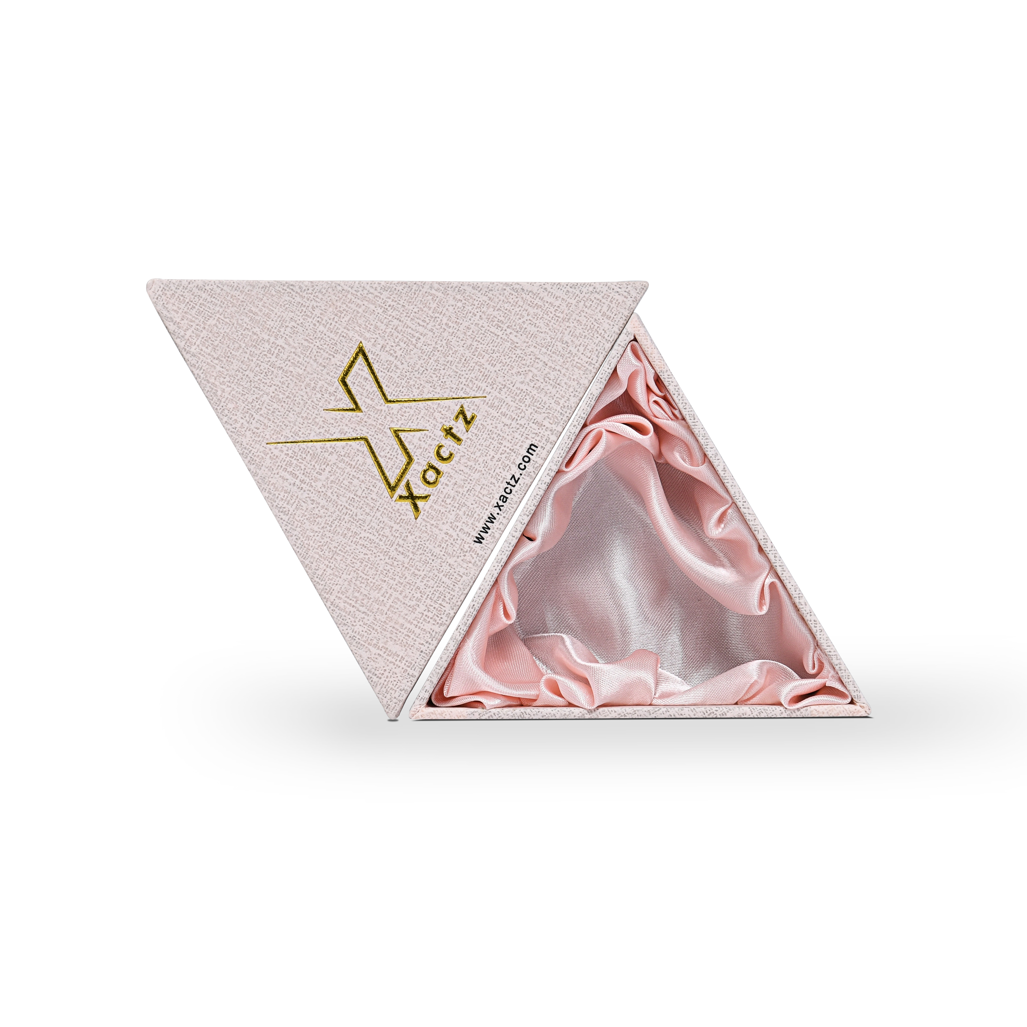 Luxury Custom Pink Triangle Box Bright Gold Foil Canvas Texture Packaging