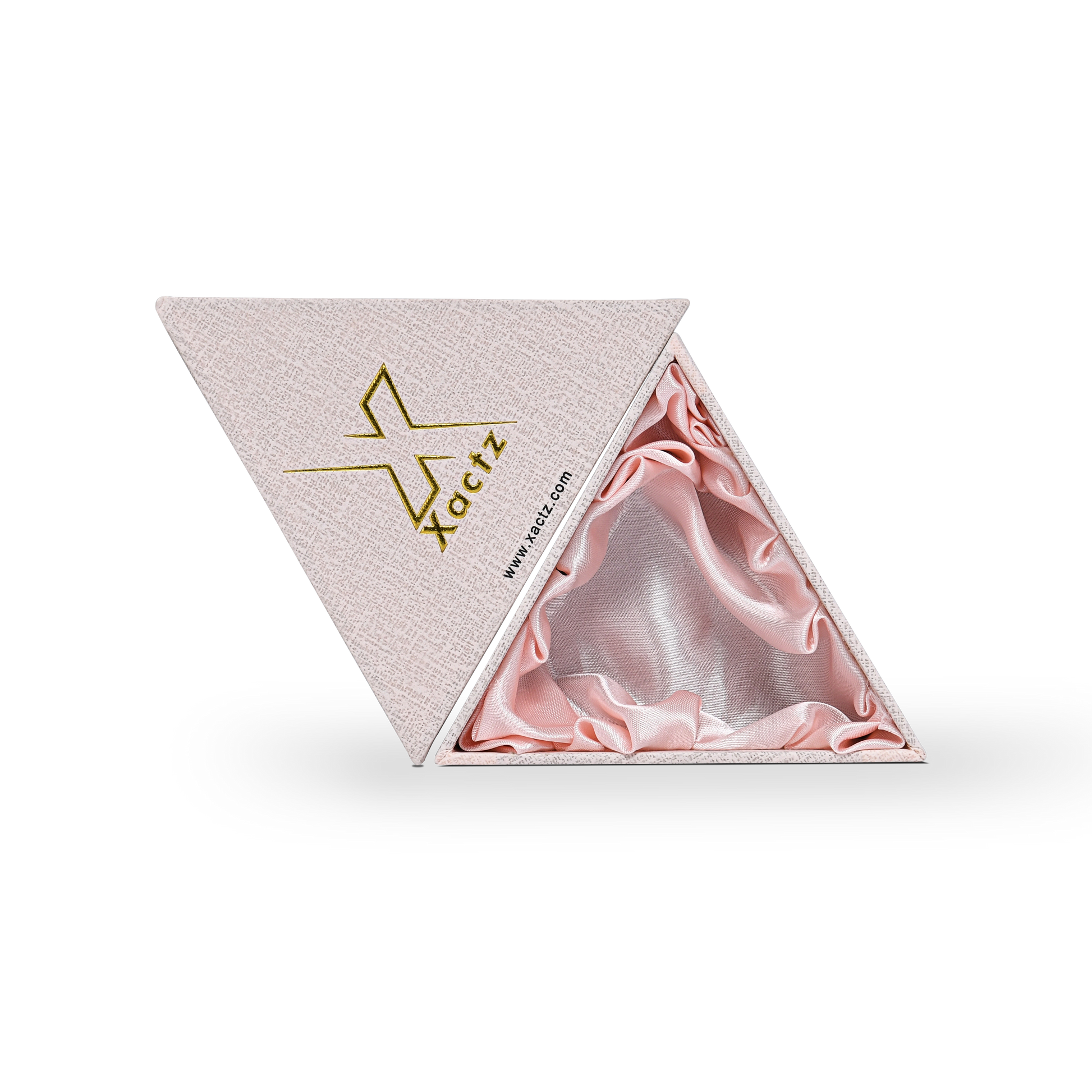 Luxury Custom Pink Triangle Box Bright Gold Foil Canvas Texture Packaging