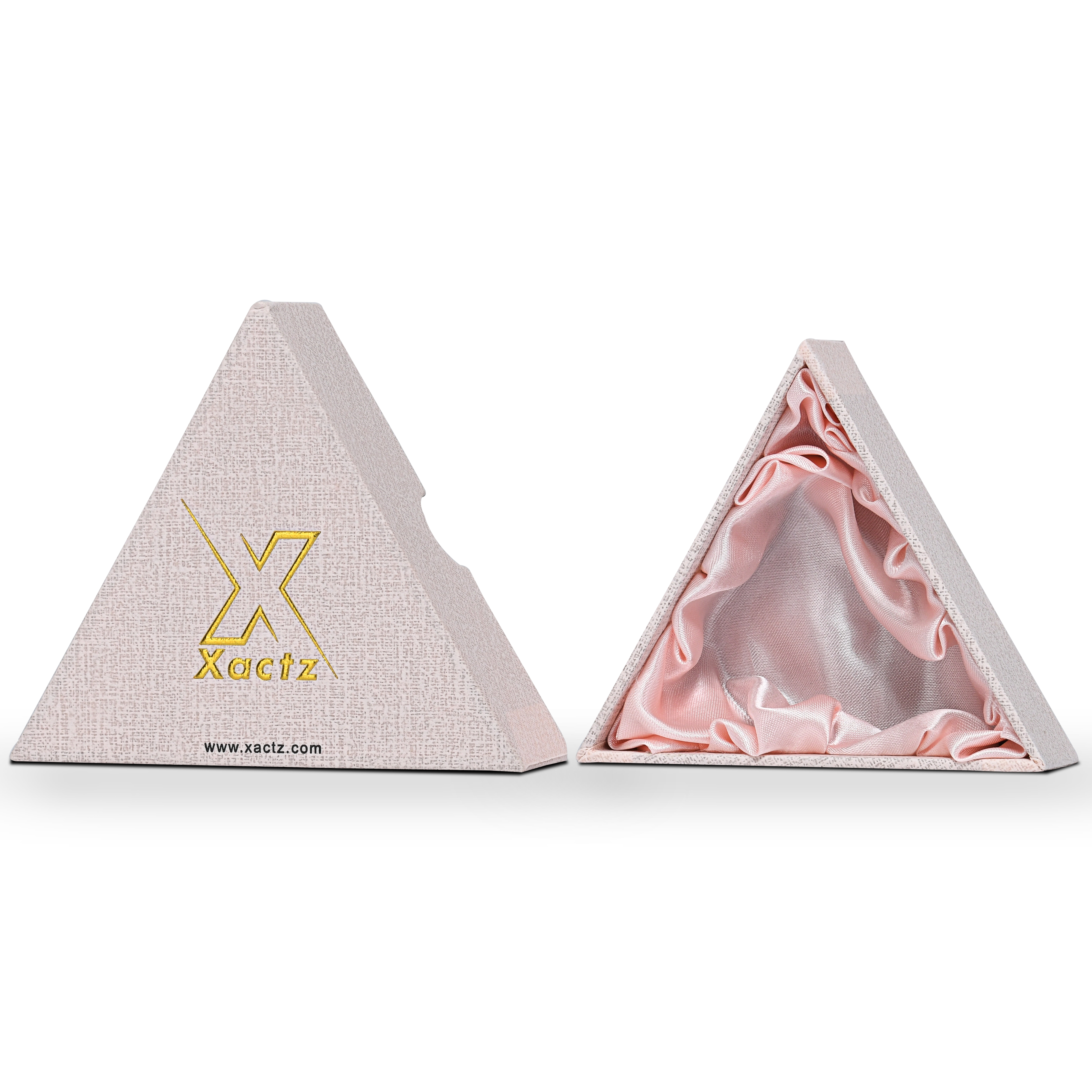Luxury Custom Pink Triangle Box Bright Gold Foil Canvas Texture Packaging