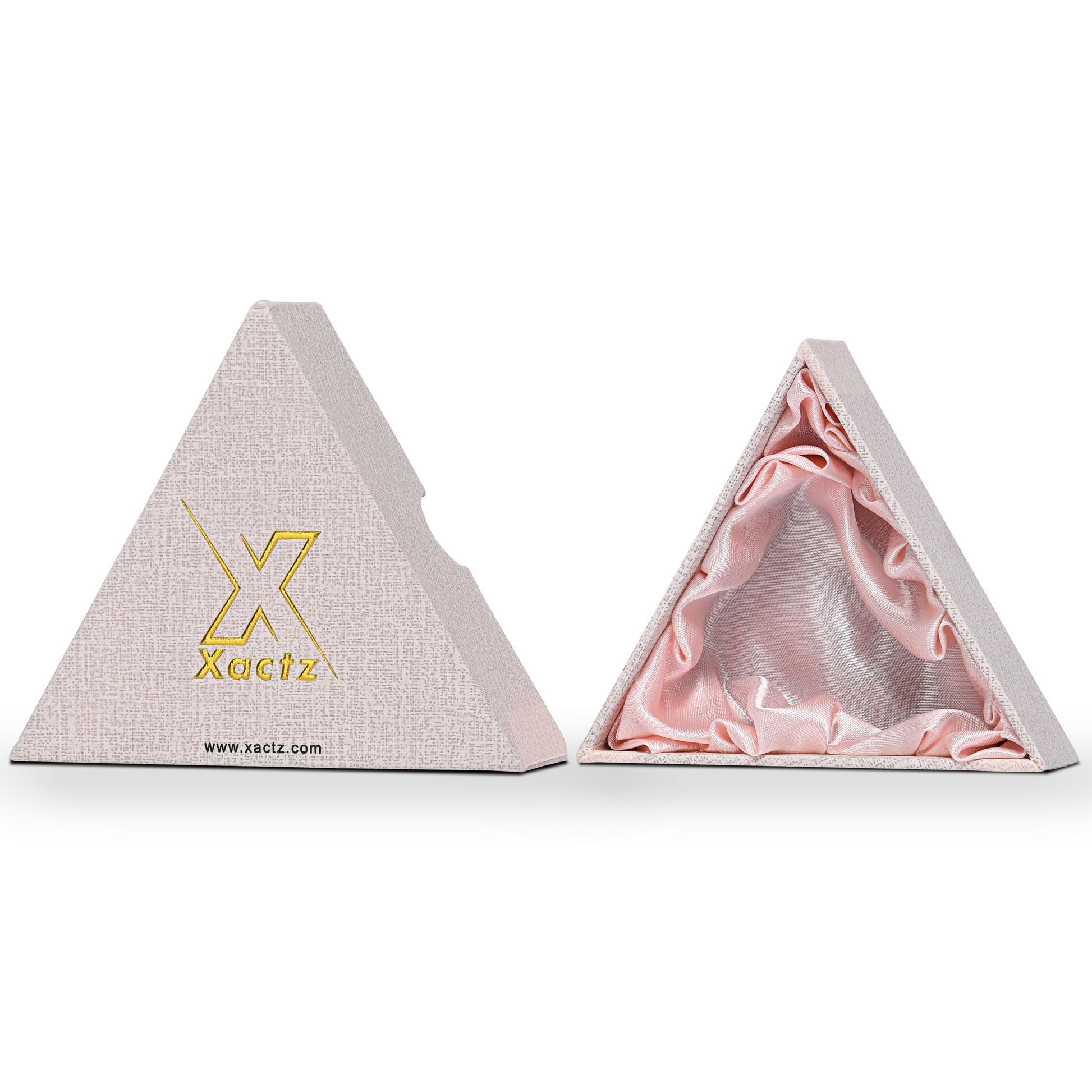 Luxury Custom Pink Triangle Box Bright Gold Foil Canvas Texture Packaging
